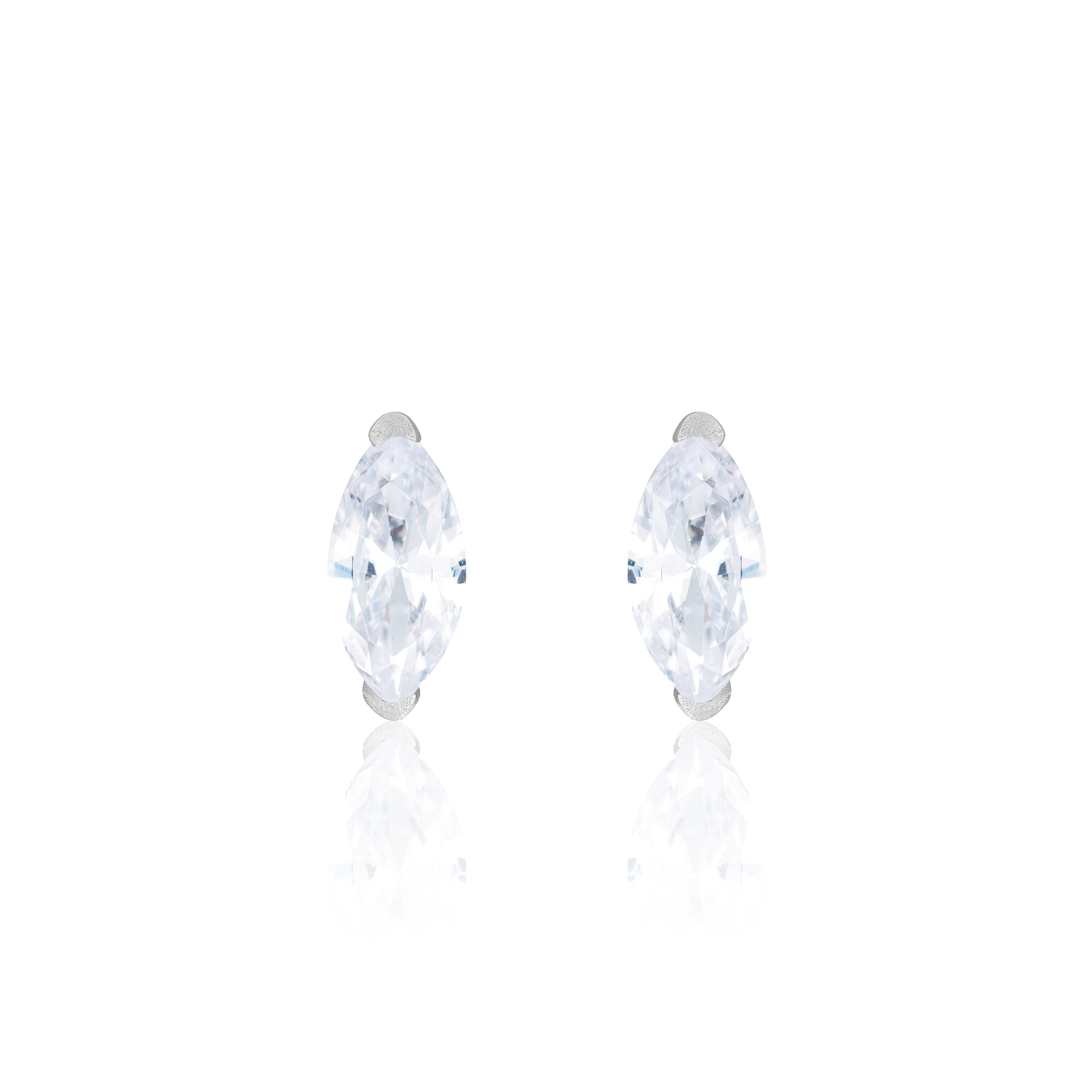 Marquise Stud Earrings - Silver White