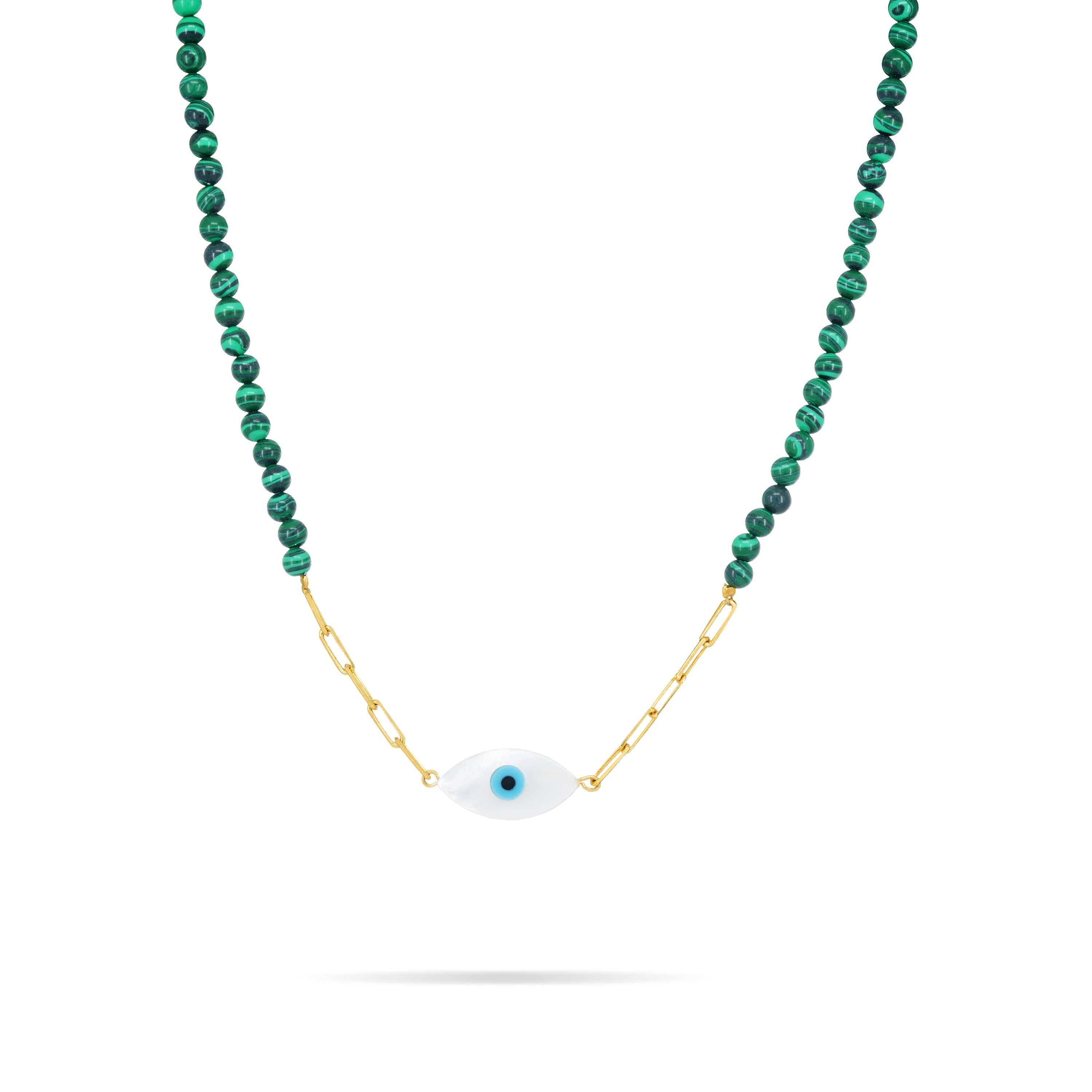 Mother Of Pearl Evil Eye Beads With Paperclip Chain Necklace