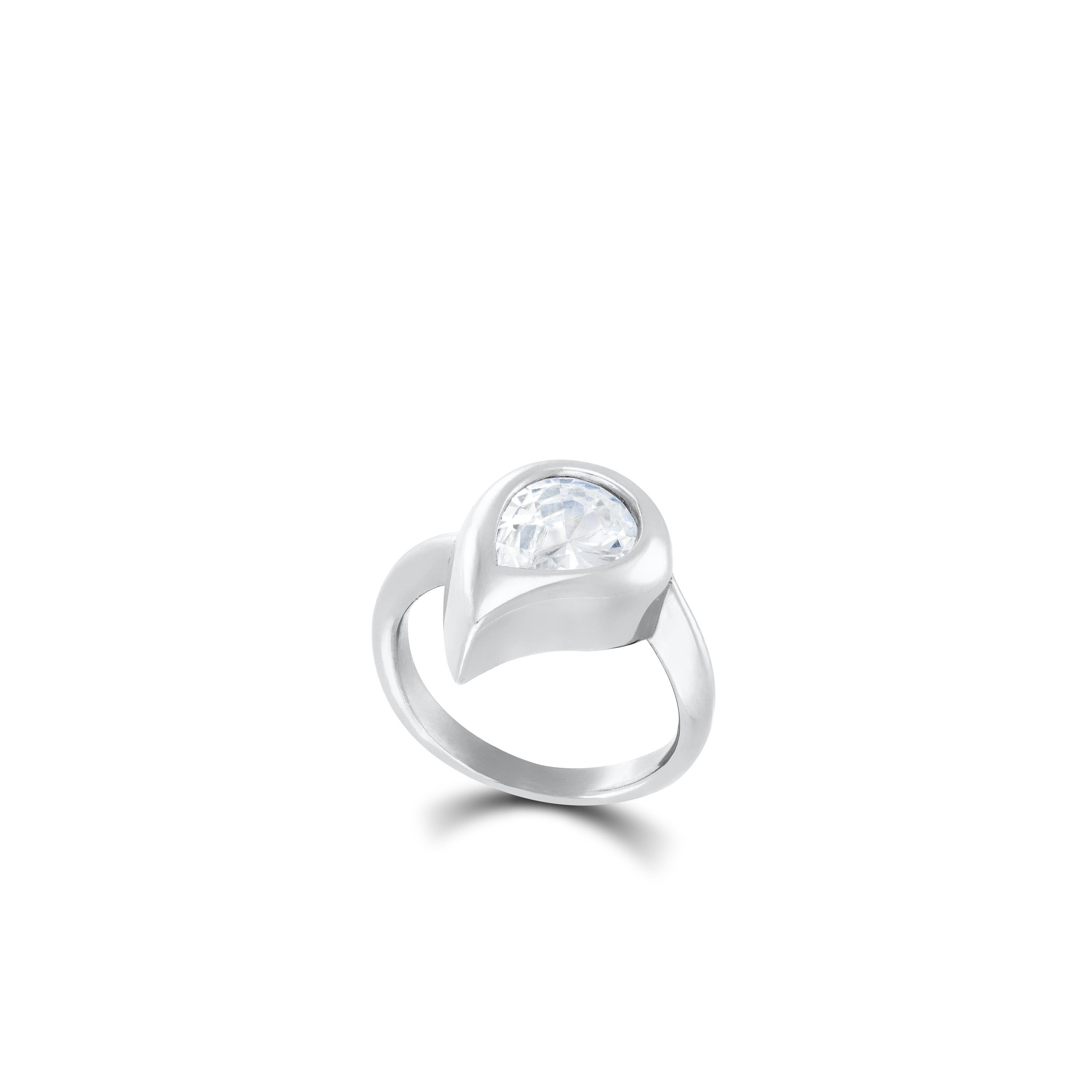 One Teardrop Cz Bezel Pinky Ring - Silver White