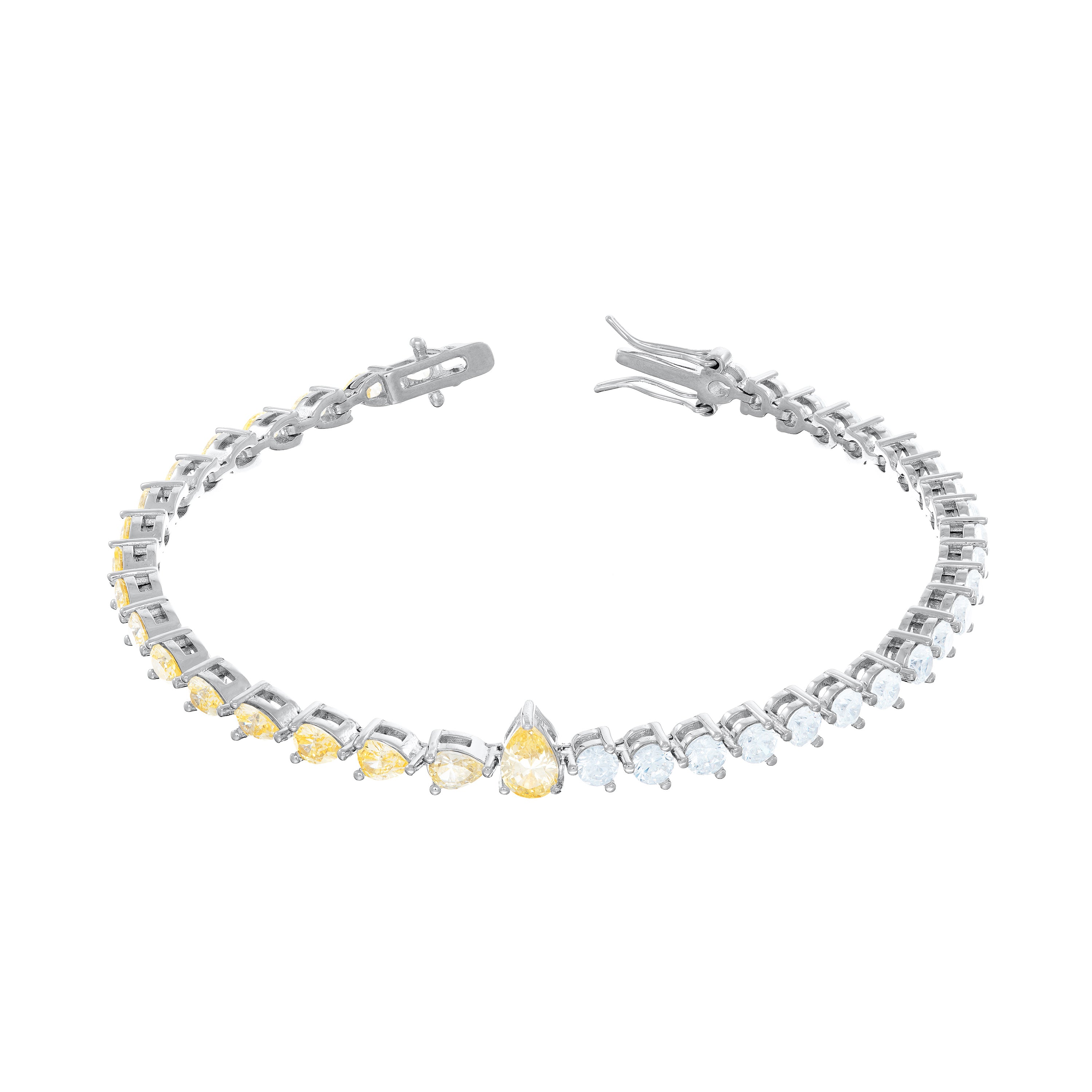 One Teardrop Half Cz Half Teardrop Eternity Bracelet - Silver Citrine And White