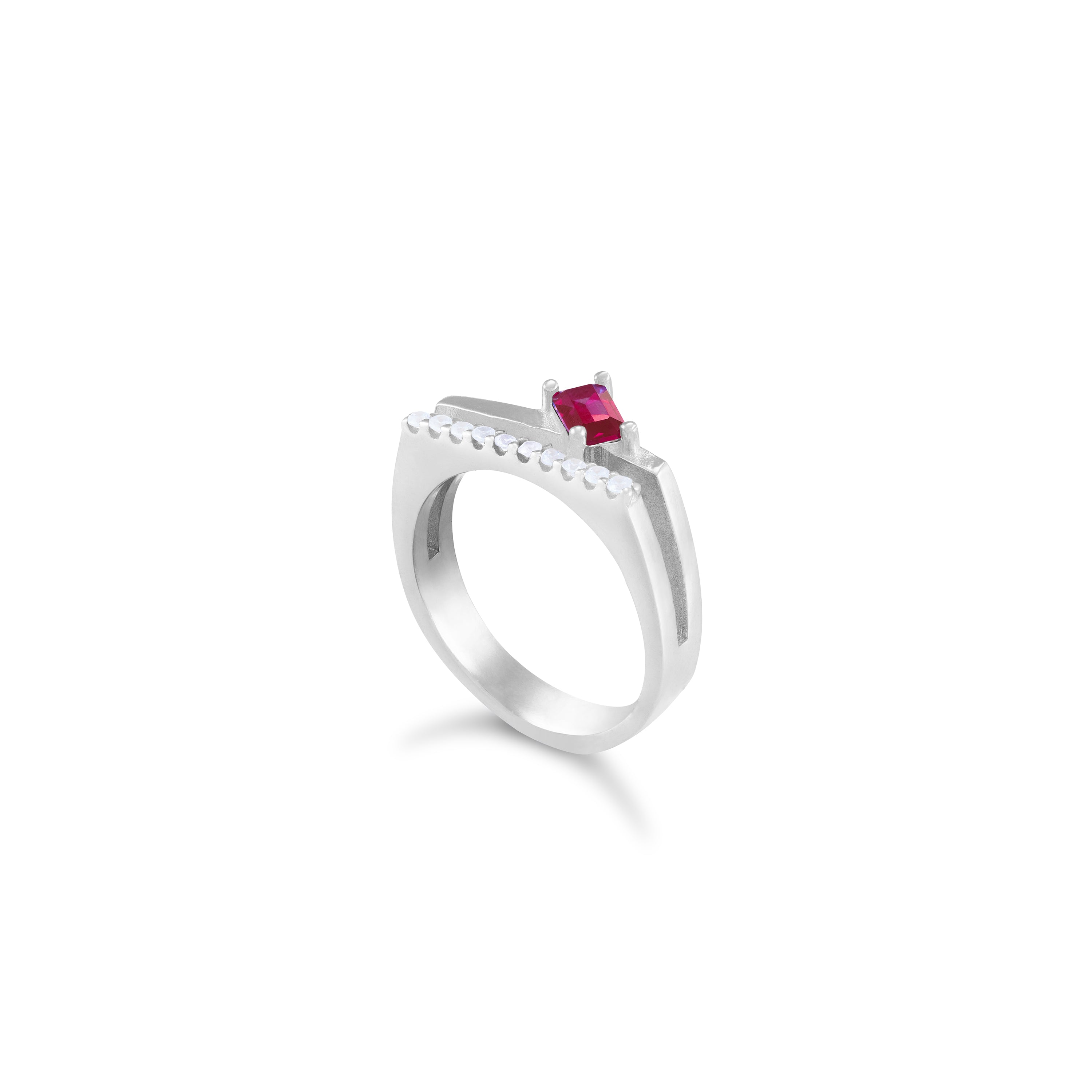 One Baguette Cubic Zirconia Bar Pinky Ring