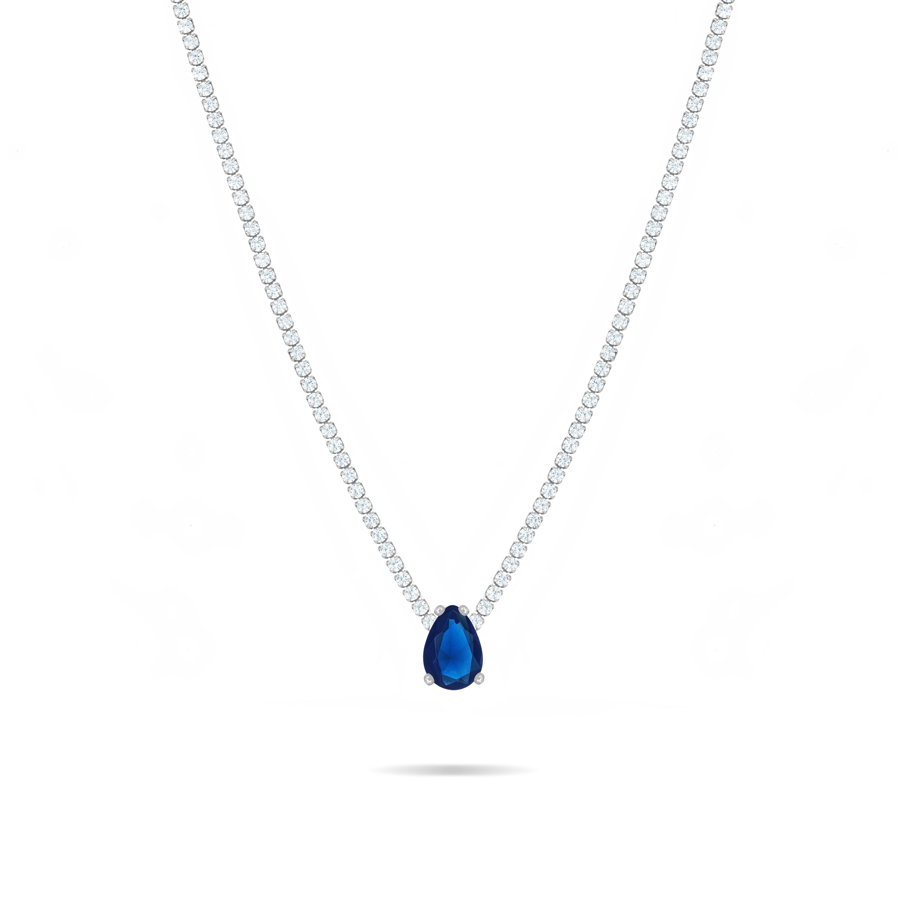 One Big Teardrop Tennis Choker - Silver Navy Blue And White