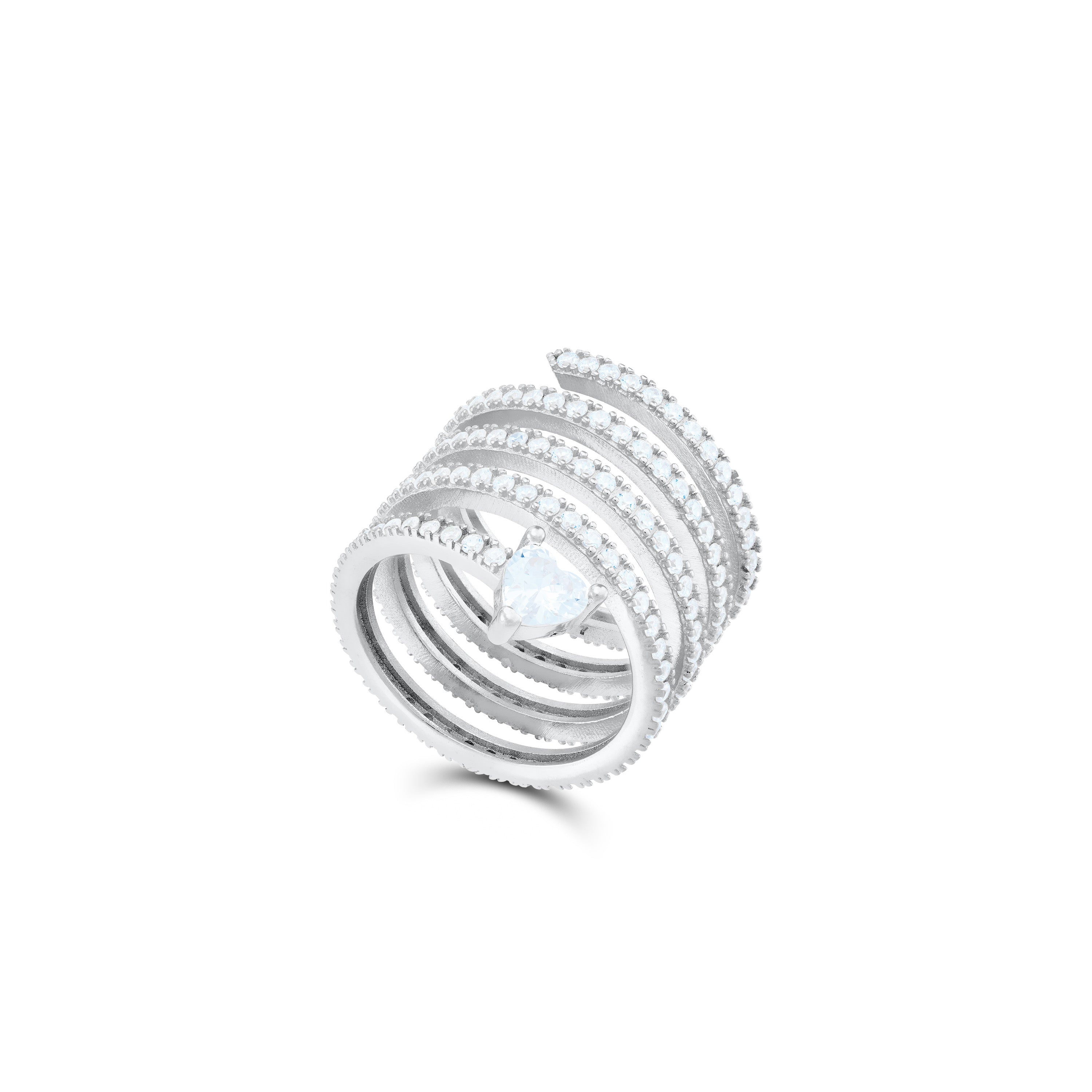 One Heart Cubic Zirconia Spiral Pinky Ring - Silver White