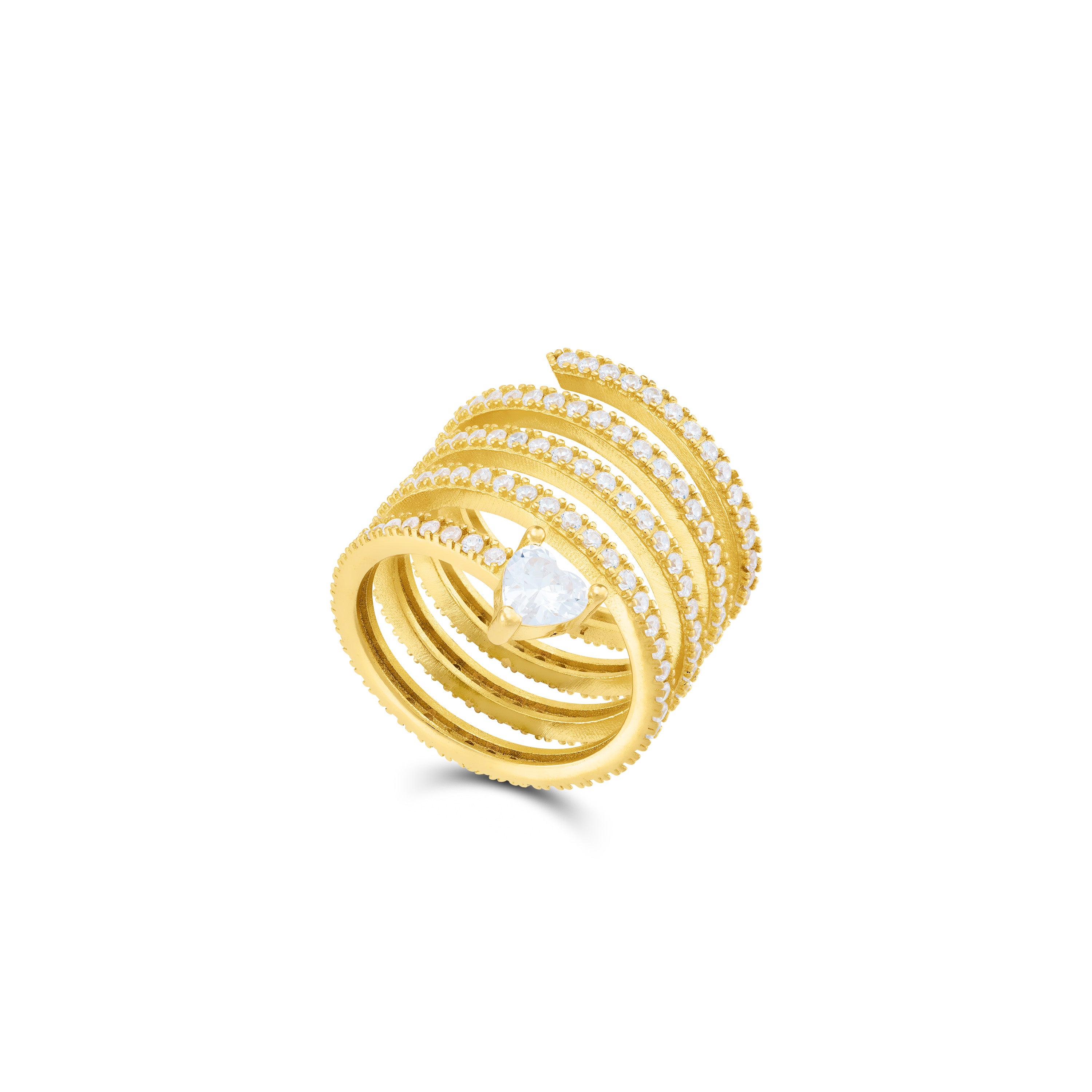 One Heart Cubic Zirconia Spiral Pinky Ring - Gold White