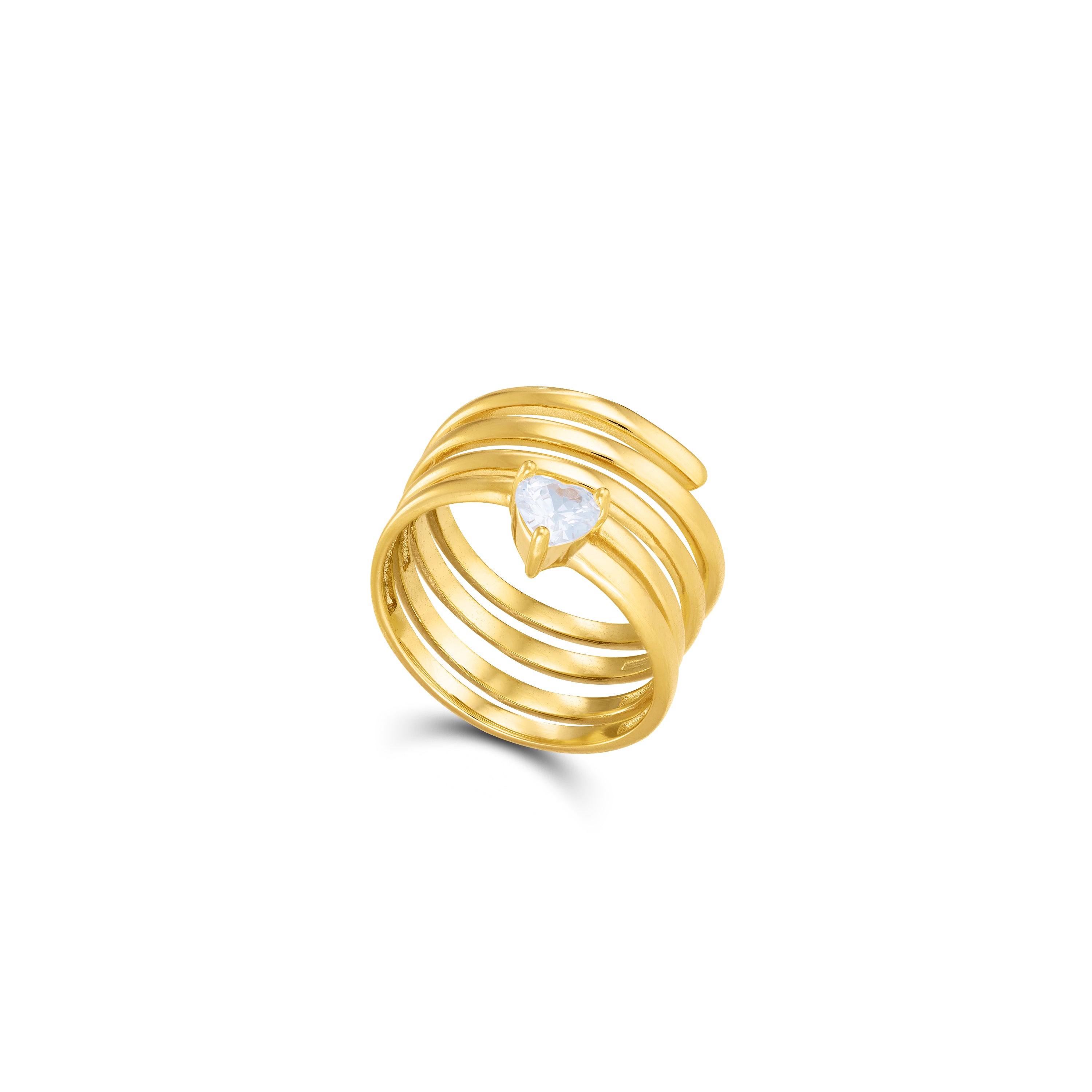 One Heart Spiral Pinky Ring - Gold White