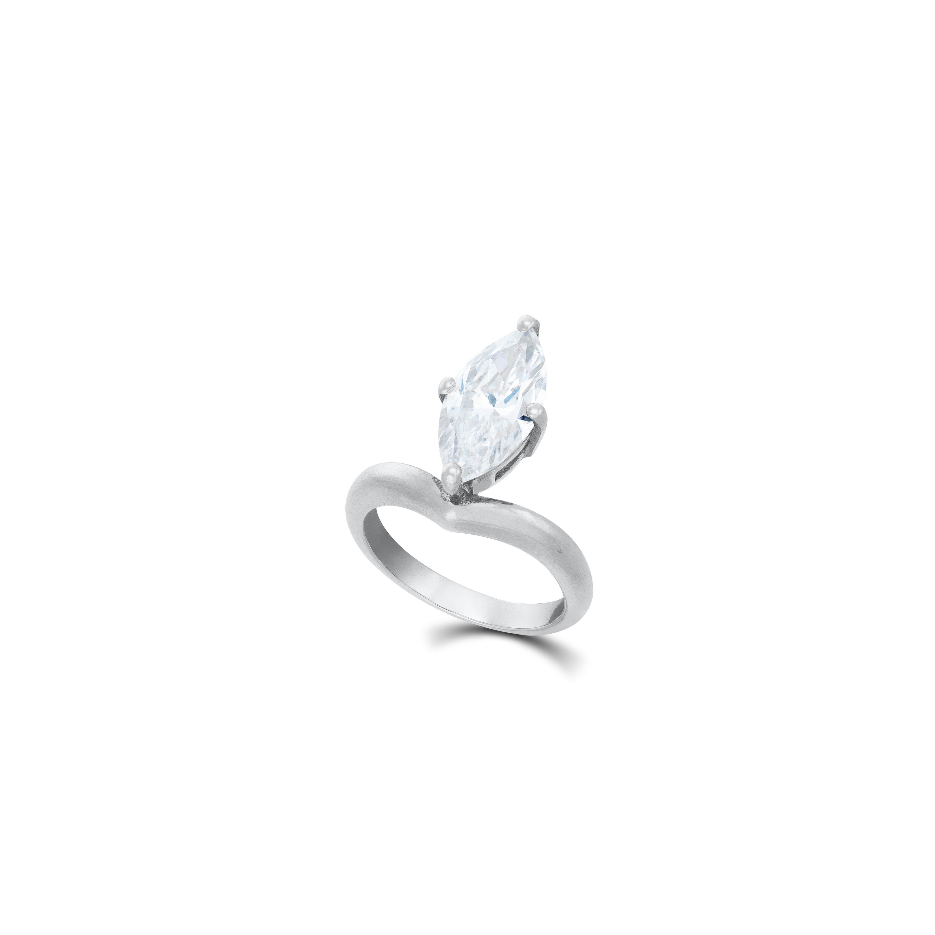 One Marquise Band Pinky Ring - Silver White