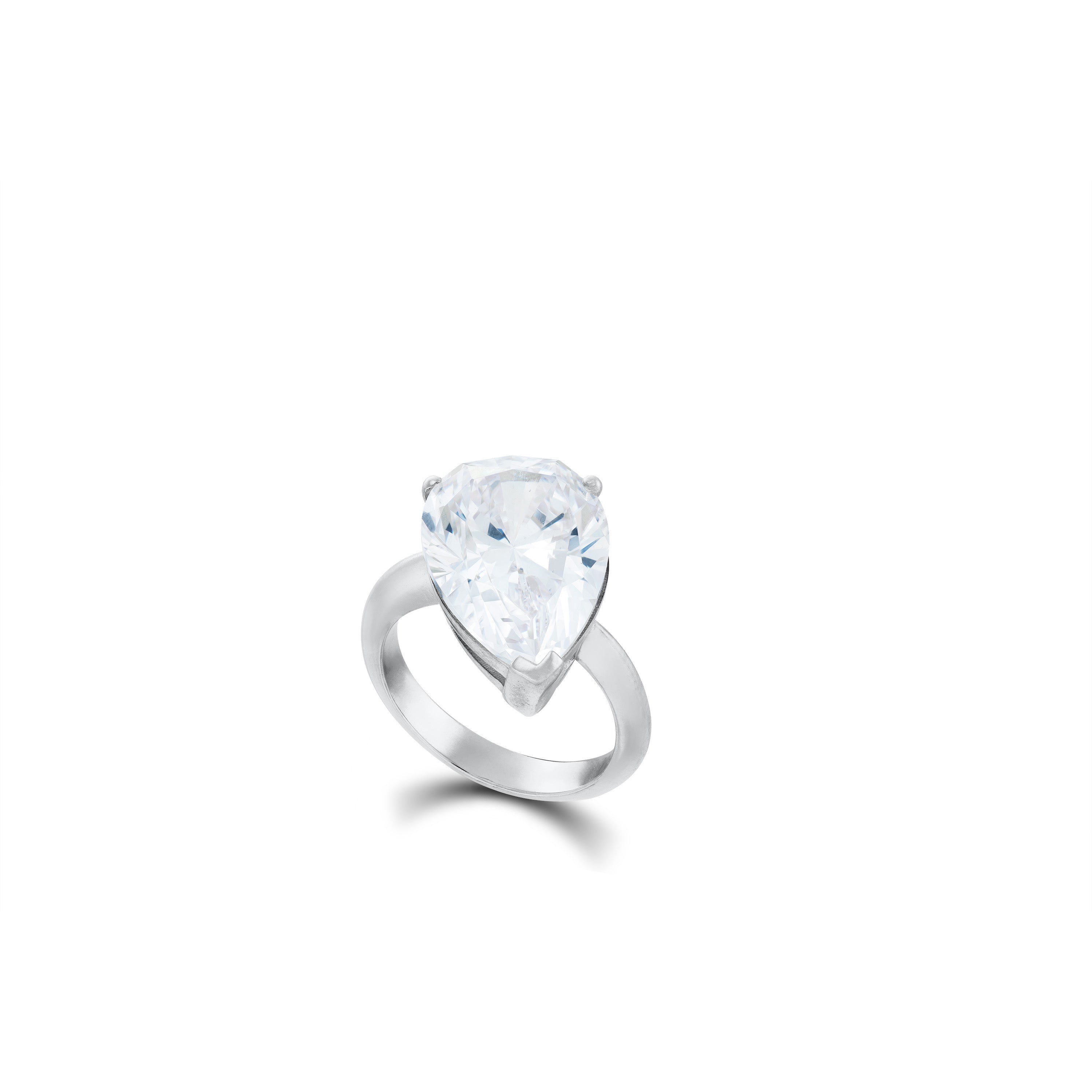 One Teardrop Band Pinky Ring - Silver White