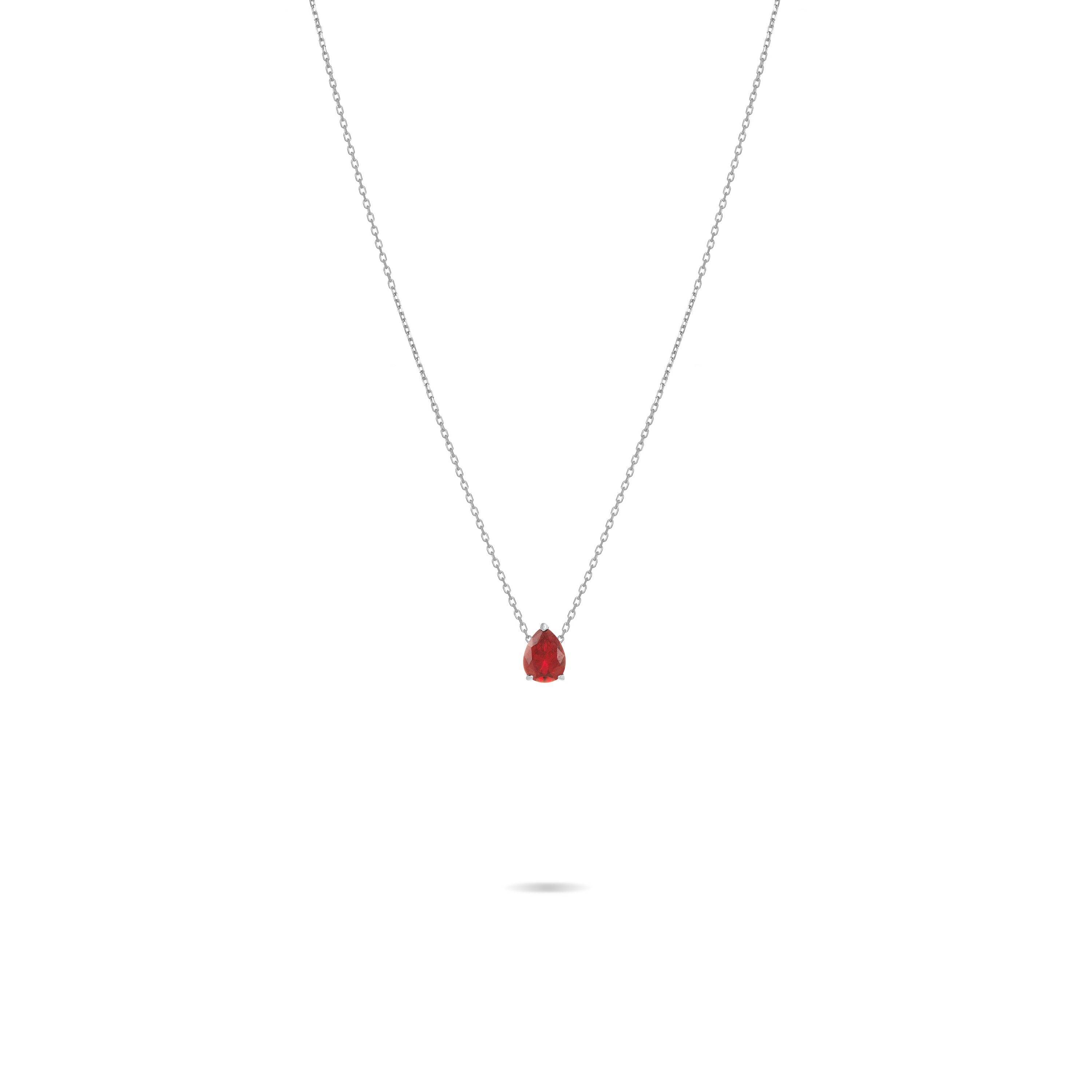 One Teardrop Chain Choker - Silver Ruby Cz