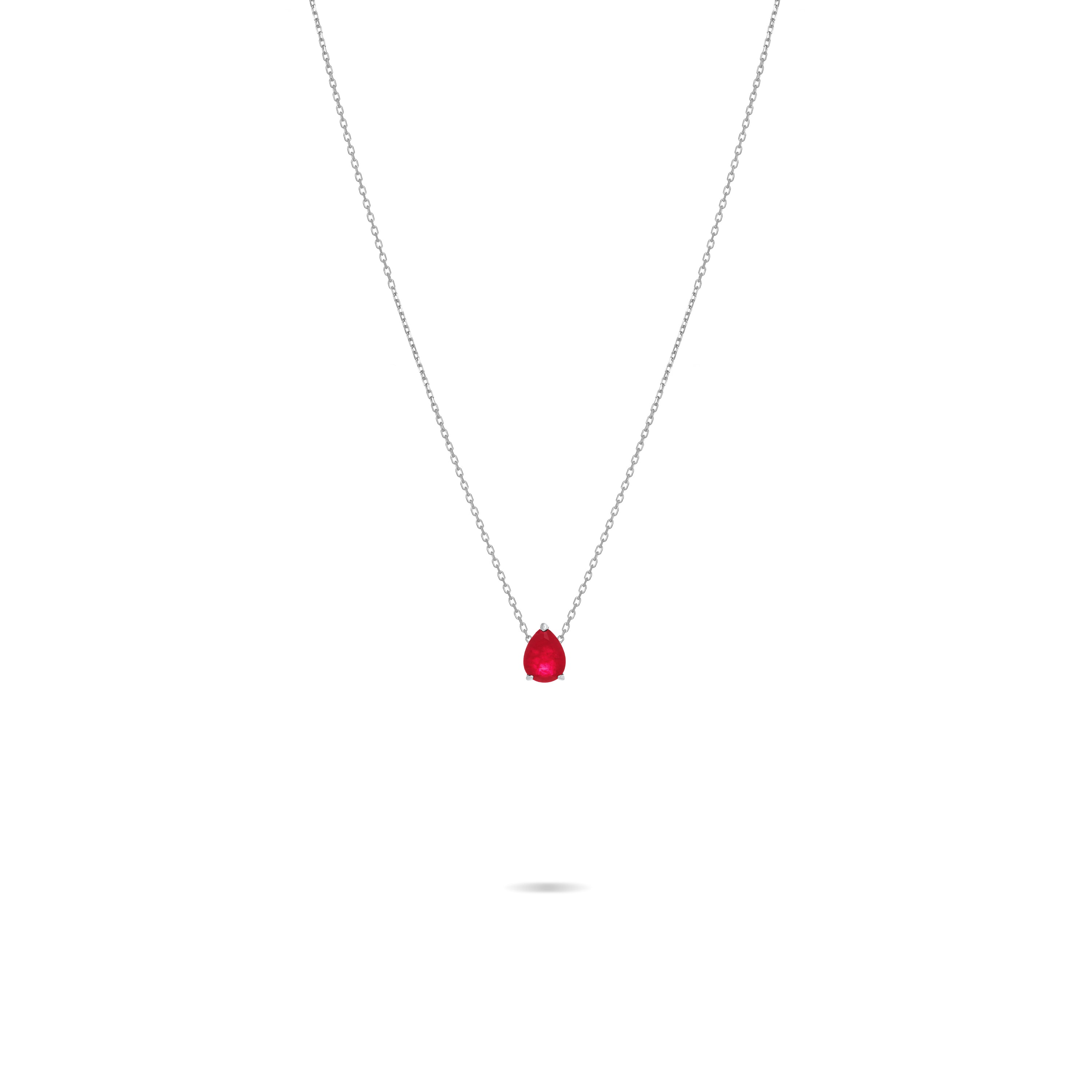 One Teardrop Chain Choker - Silver Ruby Matt
