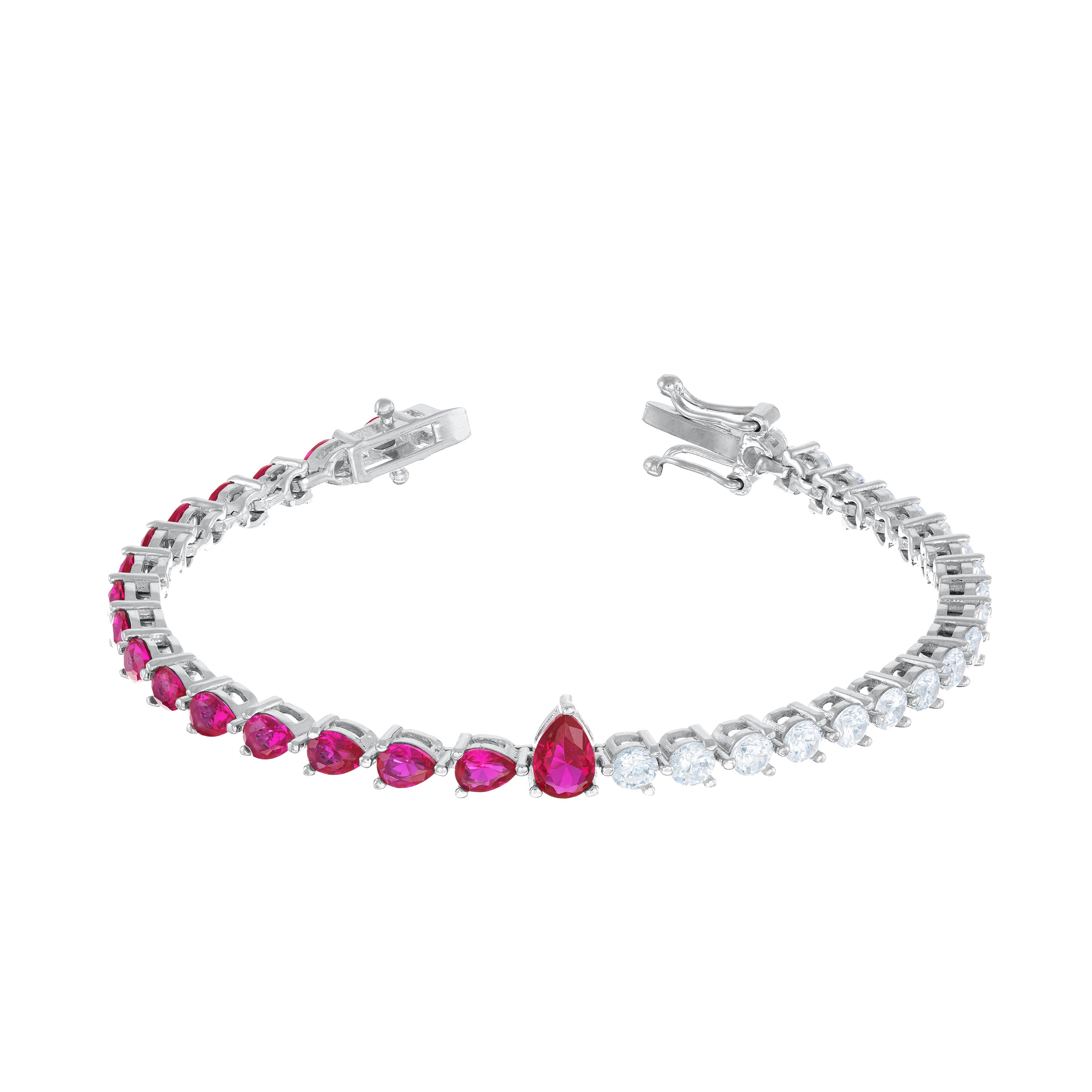 One Teardrop Half Cz Half Teardrop Eternity Bracelet - Silver Fuschia Shiny And White