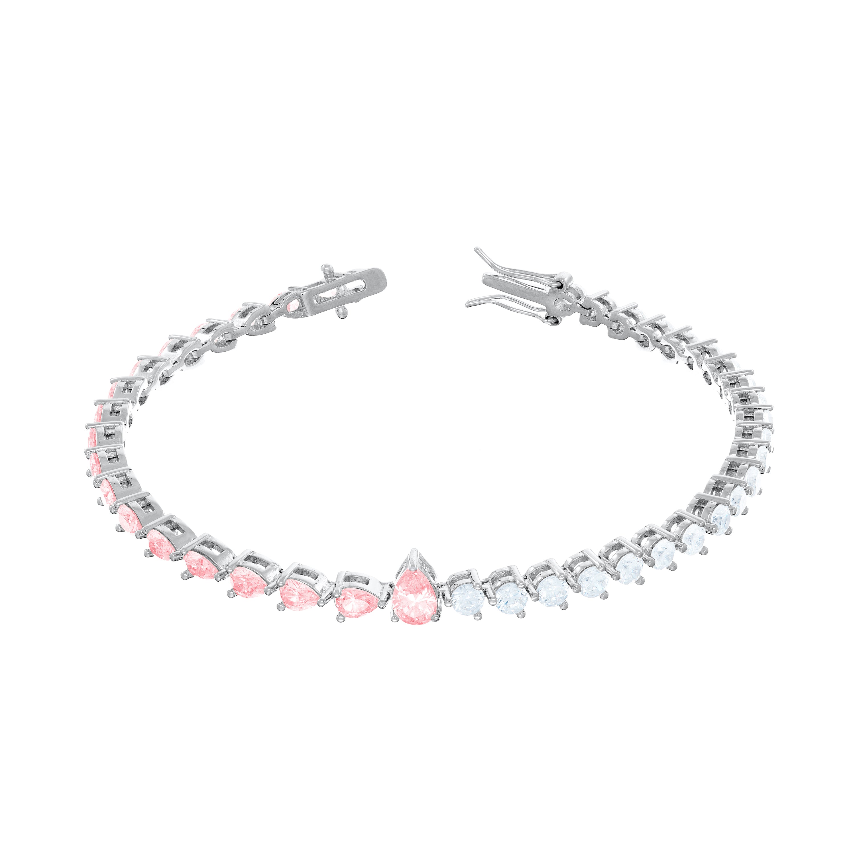 One Teardrop Half Cz Half Teardrop Eternity Bracelet - Silver Light Pink And White