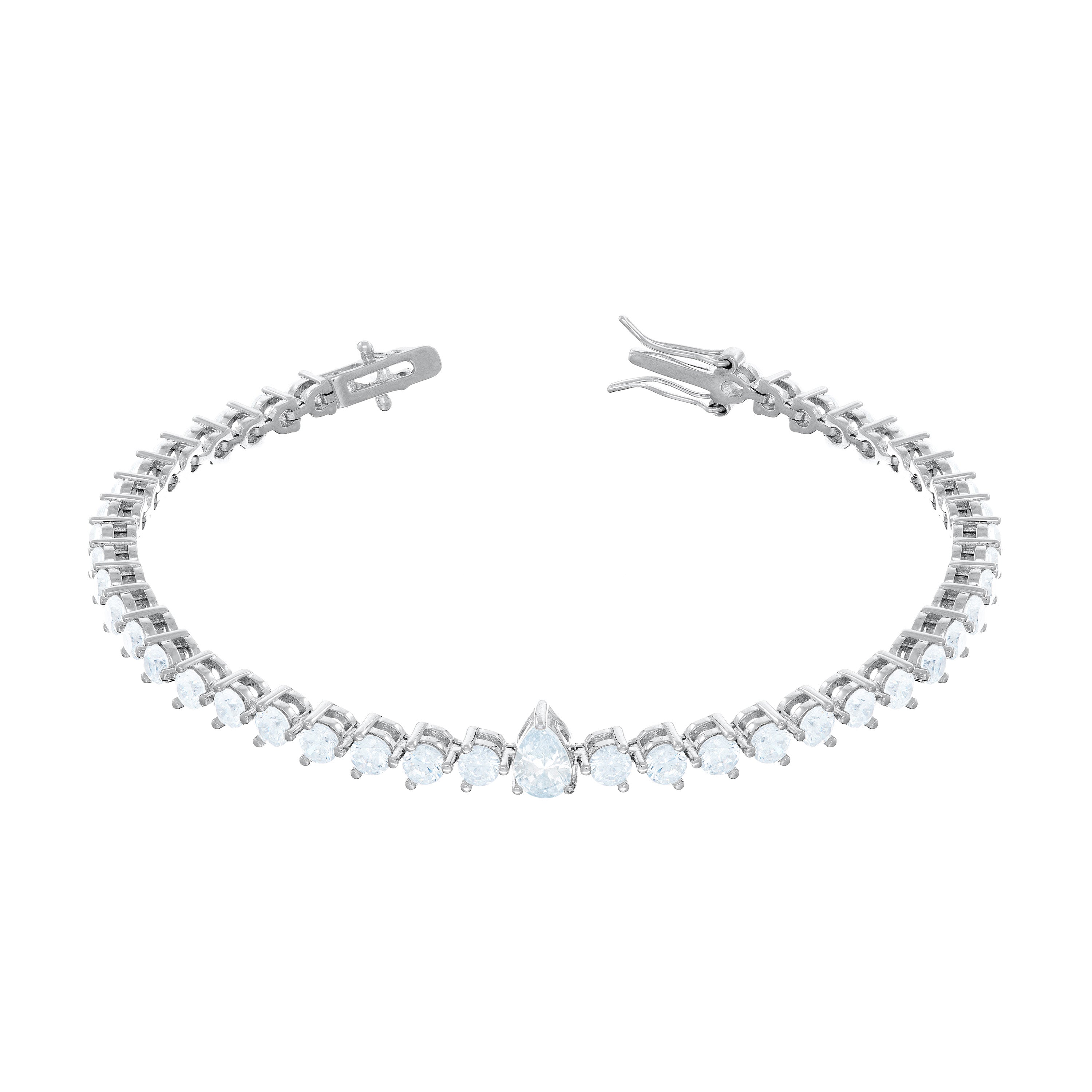 One Teardrop Half Cz Half Teardrop Eternity Bracelet - Silver White