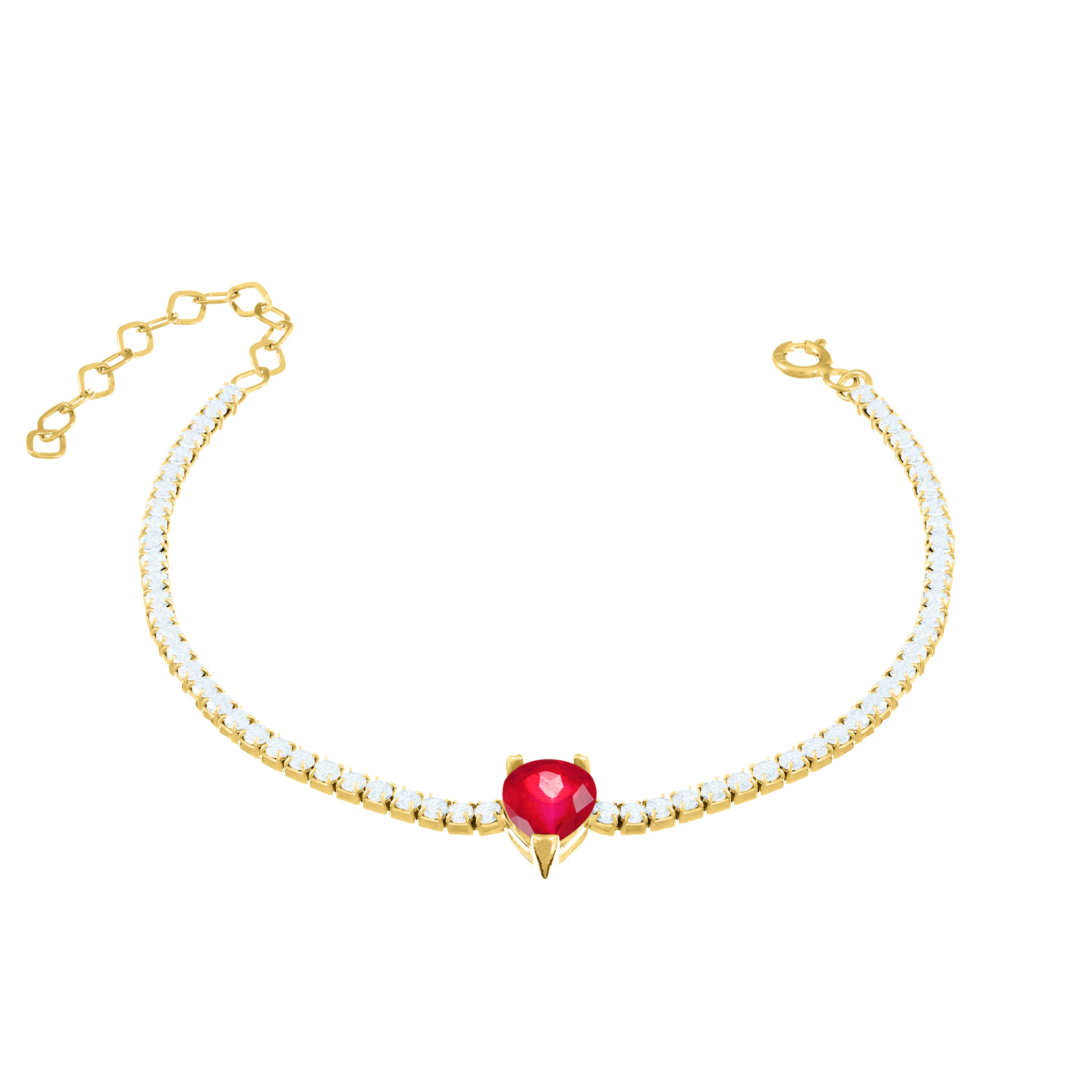 One Teardrop Tennis Bracelet - Gold Ruby CZ And White