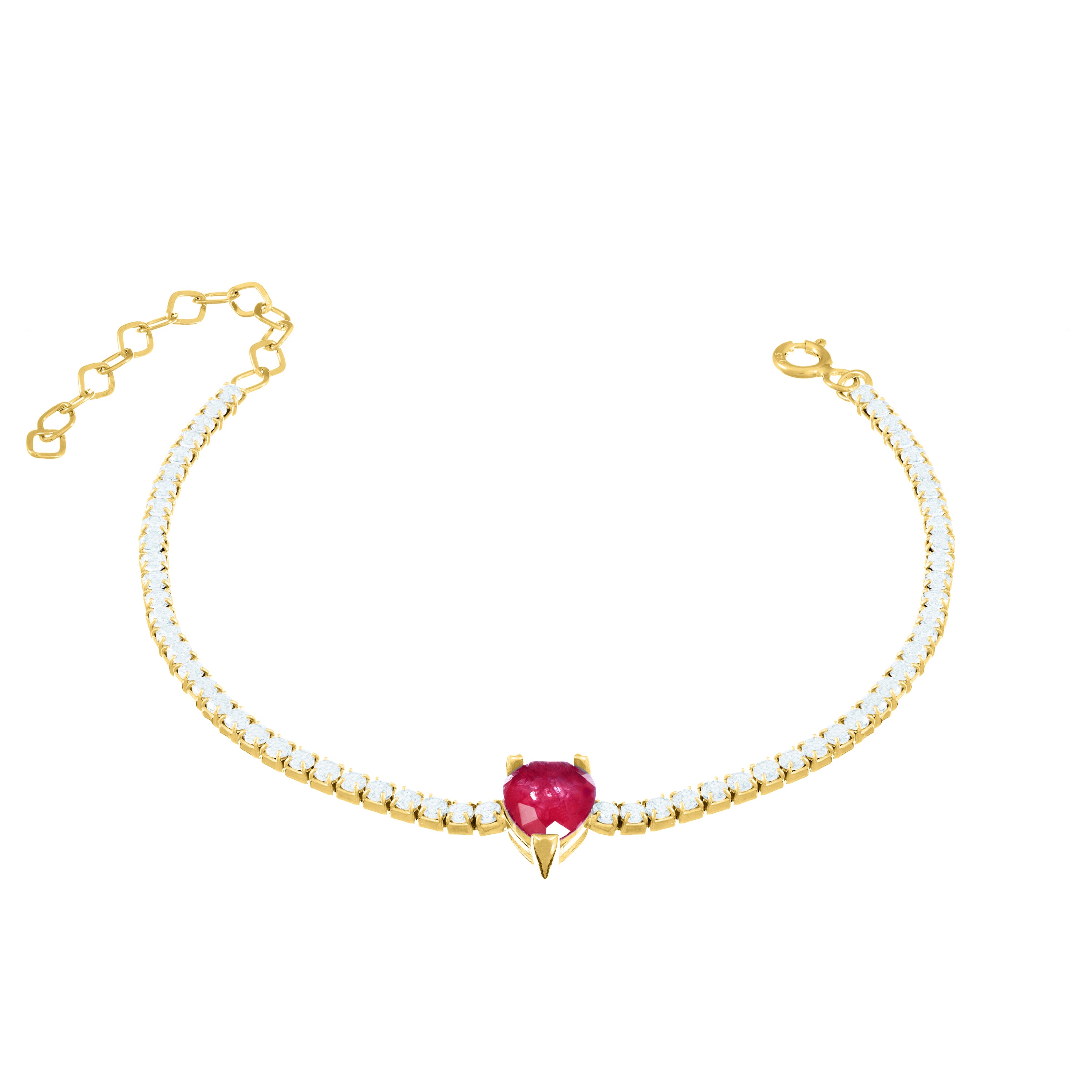 One Teardrop Tennis Bracelet - Gold Ruby Matt And White