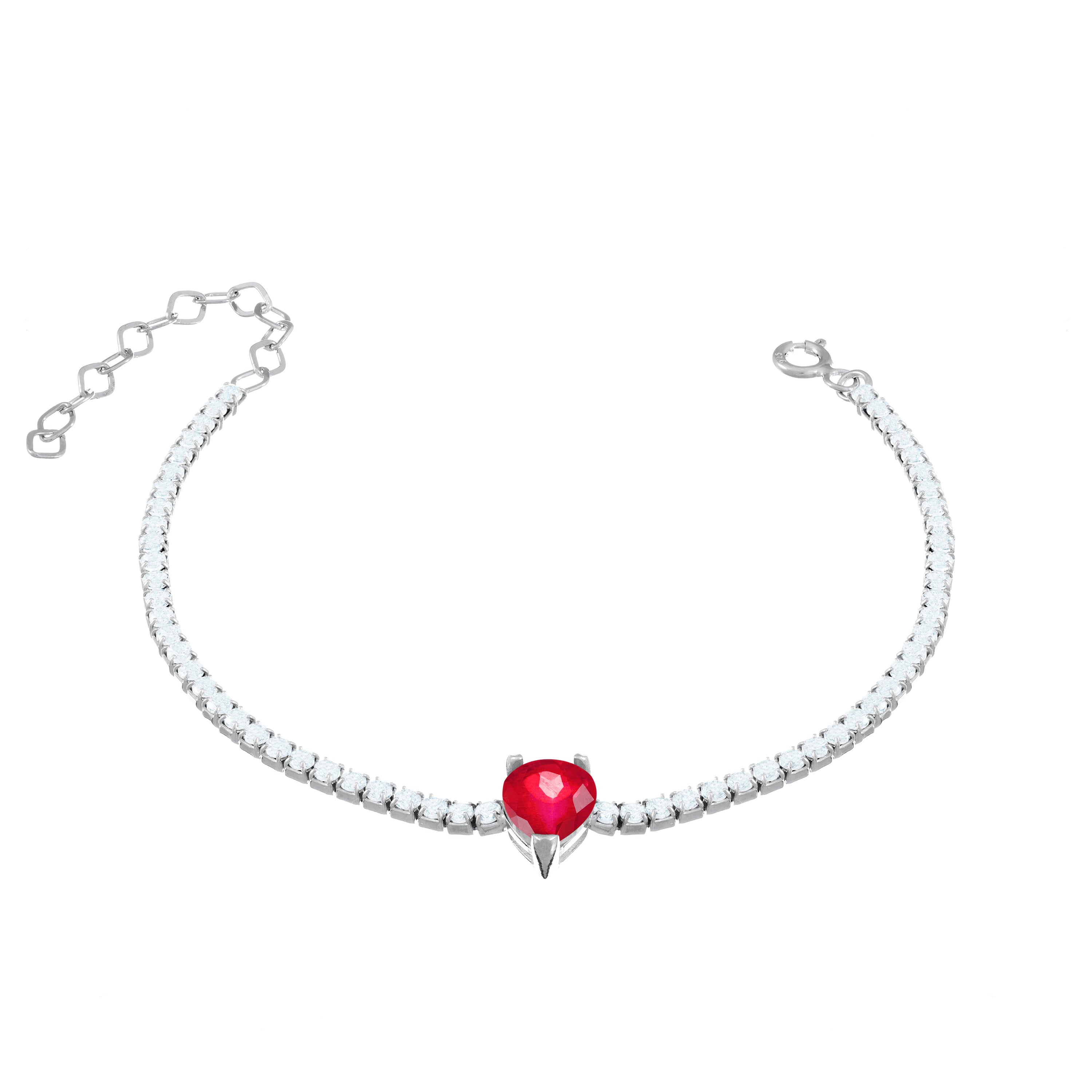 One Teardrop Tennis Bracelet - Silver Ruby CZ And White