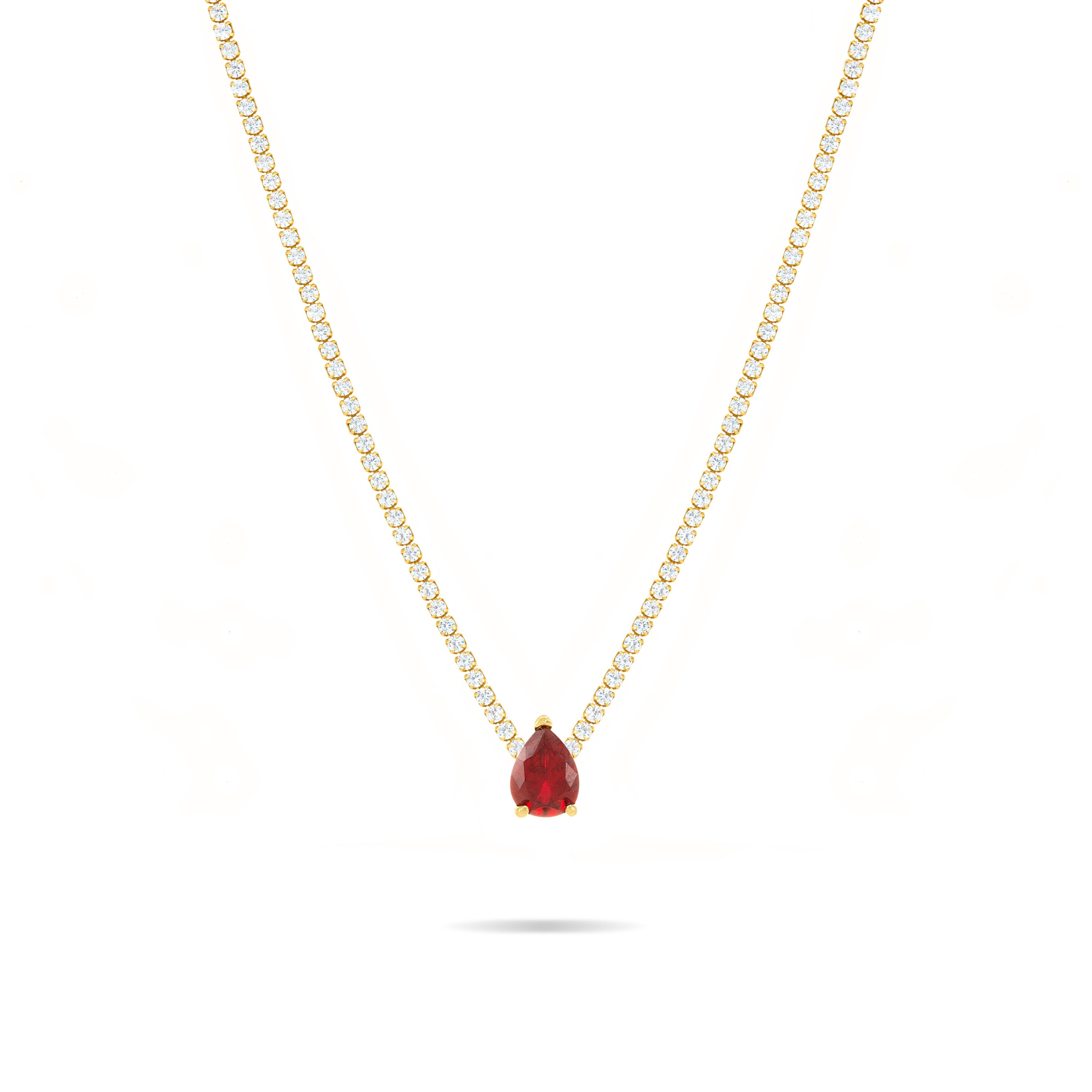 One Teardrop Tennis Choker - Gold Ruby CZ And White