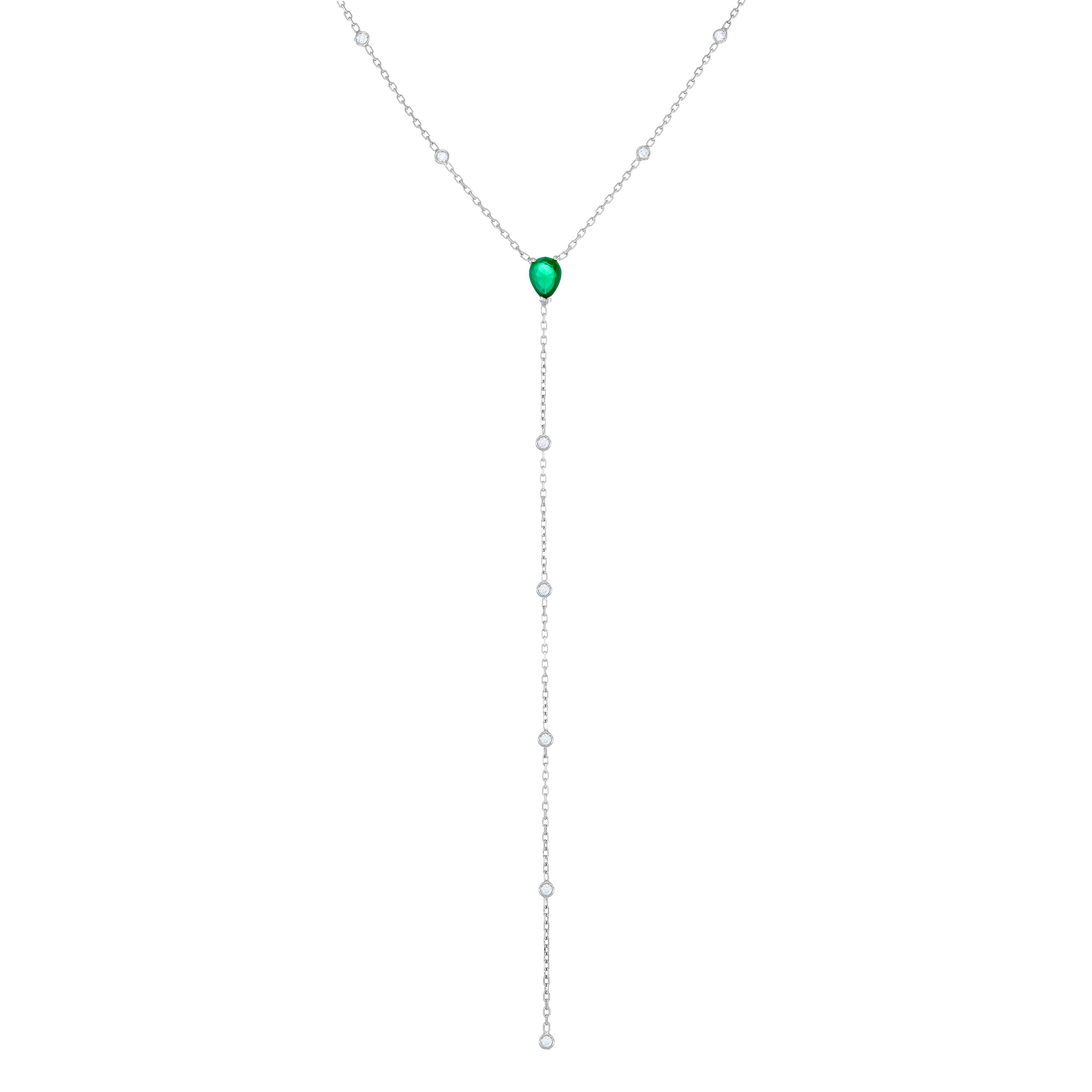 One Teardrop With Bezel Dot Lariat Choker - Silver Green And White
