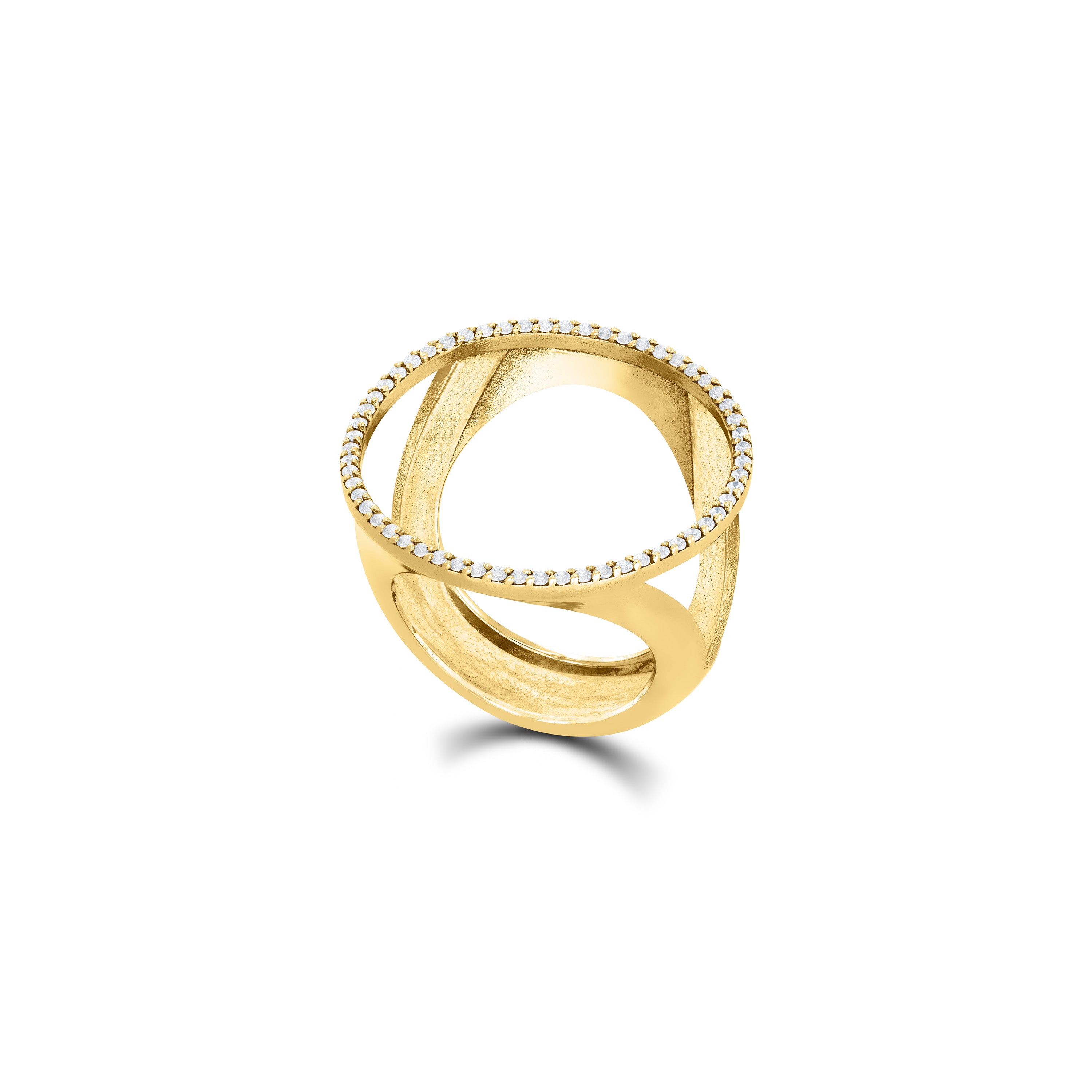Open Circle Pave Cz Statement Ring - Gold White