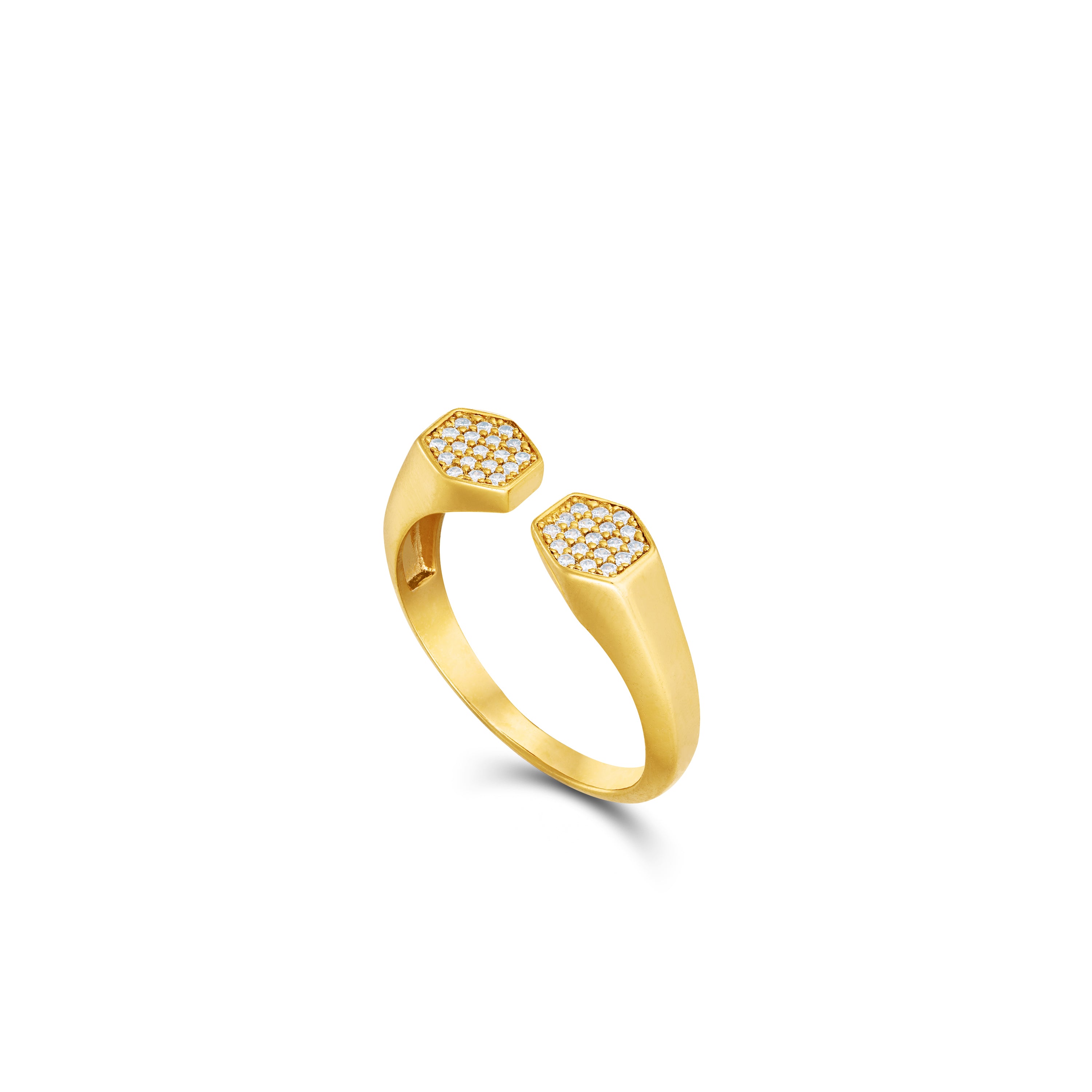 Open  Double Hexagon Cubic Zirconia Ring - Gold White