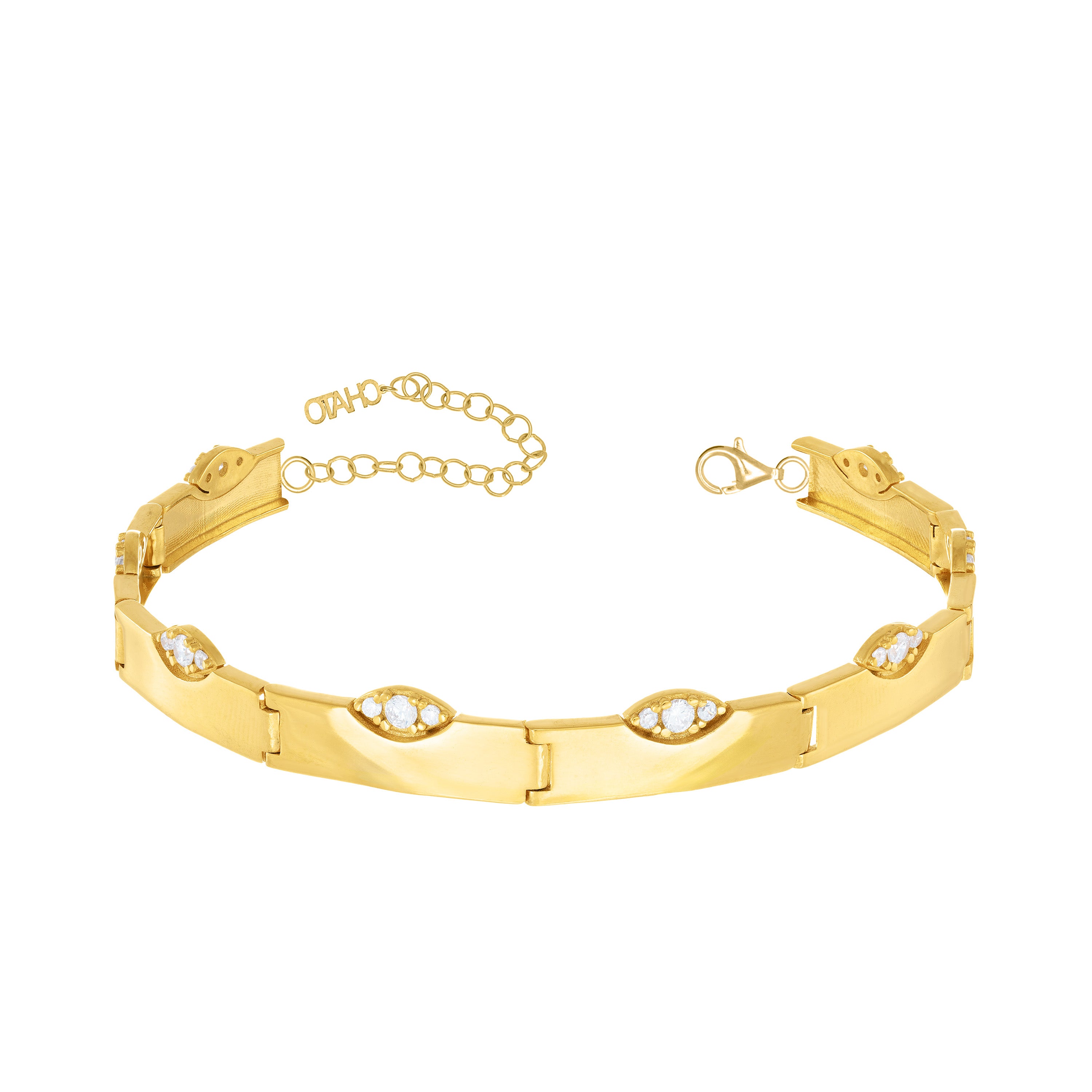 Out Of The Line Marquise Illusion Wide Band Bracelet - Gold White