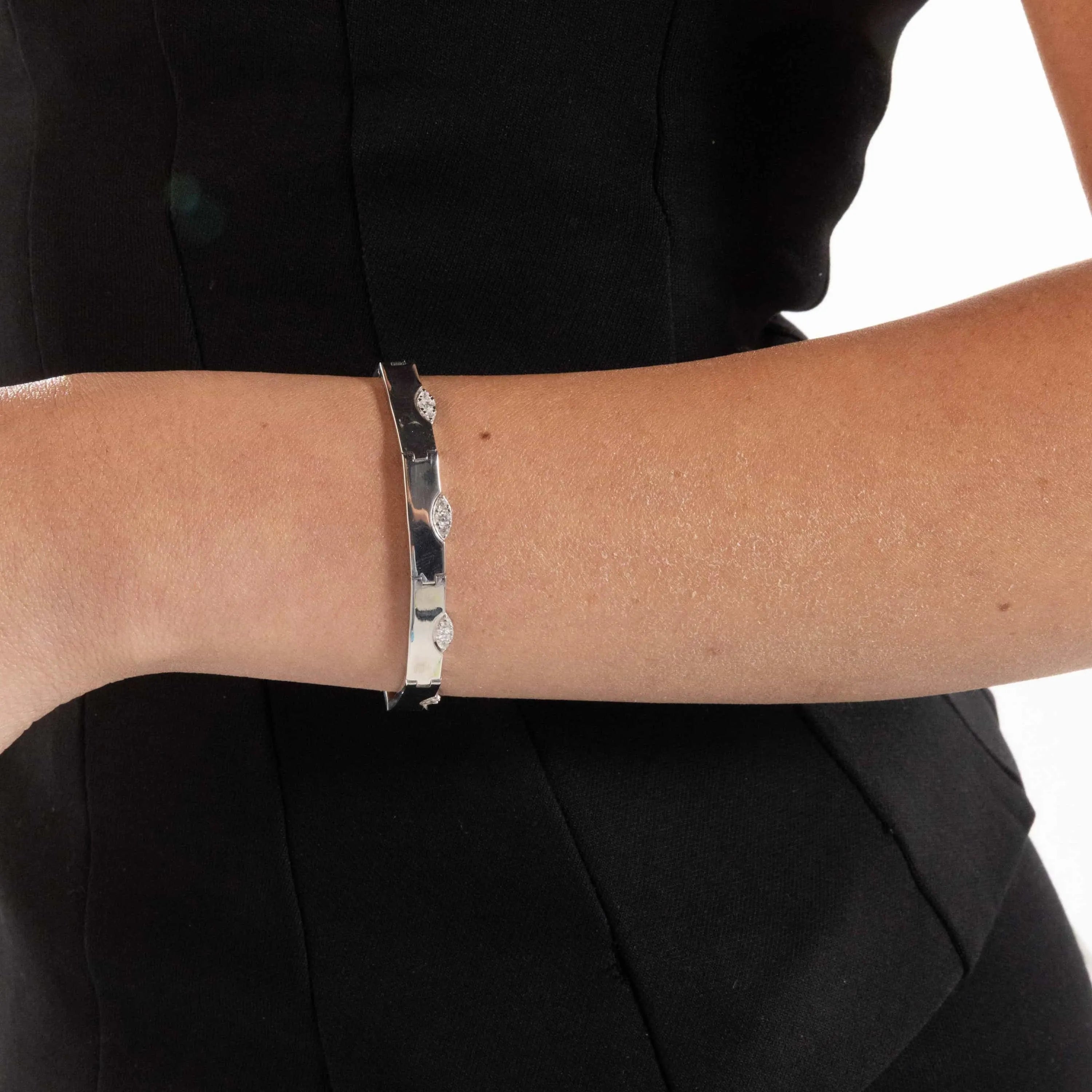 Out Of The Line Marquise Illusion Wide Band Bracelet - Silver White
