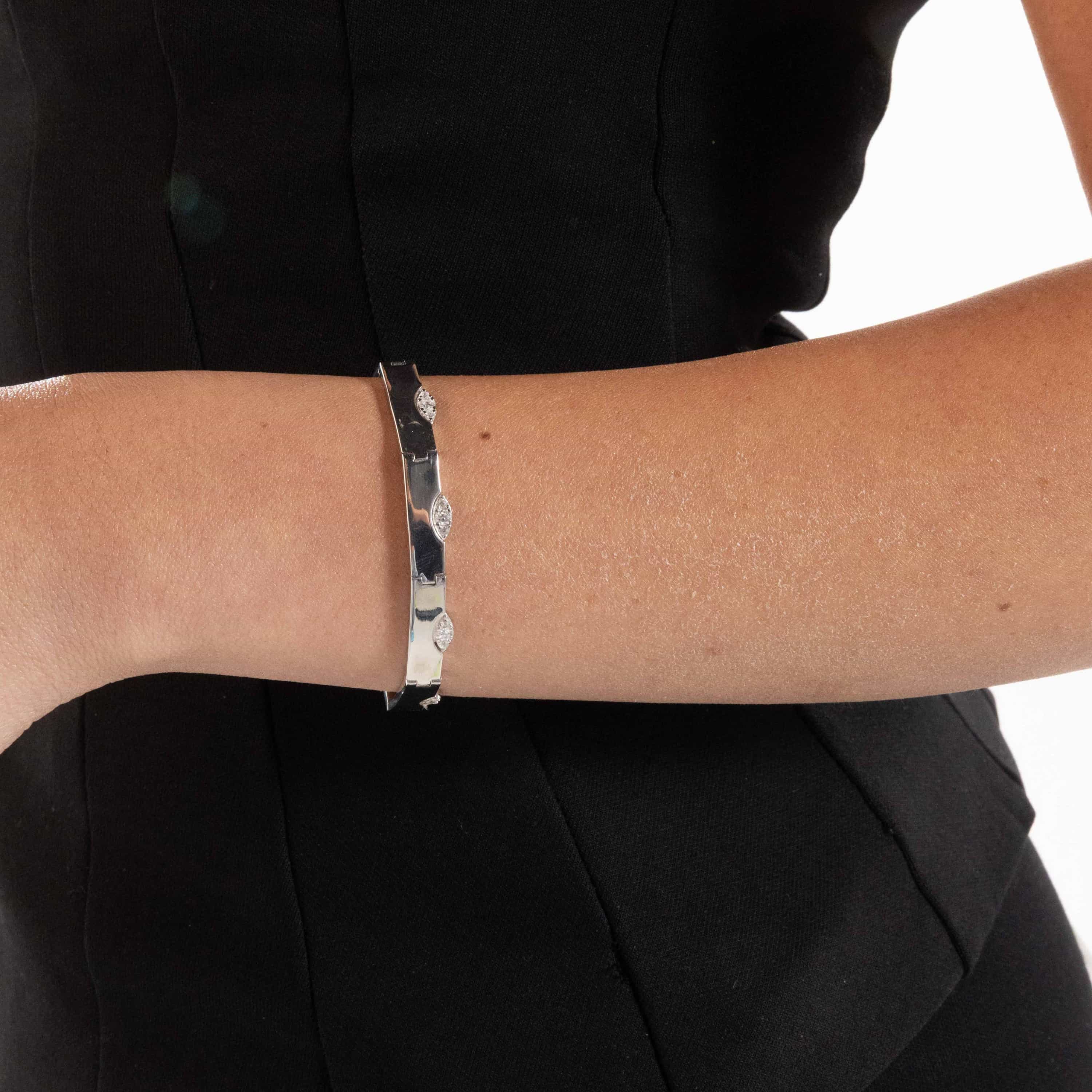 Out Of The Line Marquise Illusion Wide Band Bracelet - Silver White
