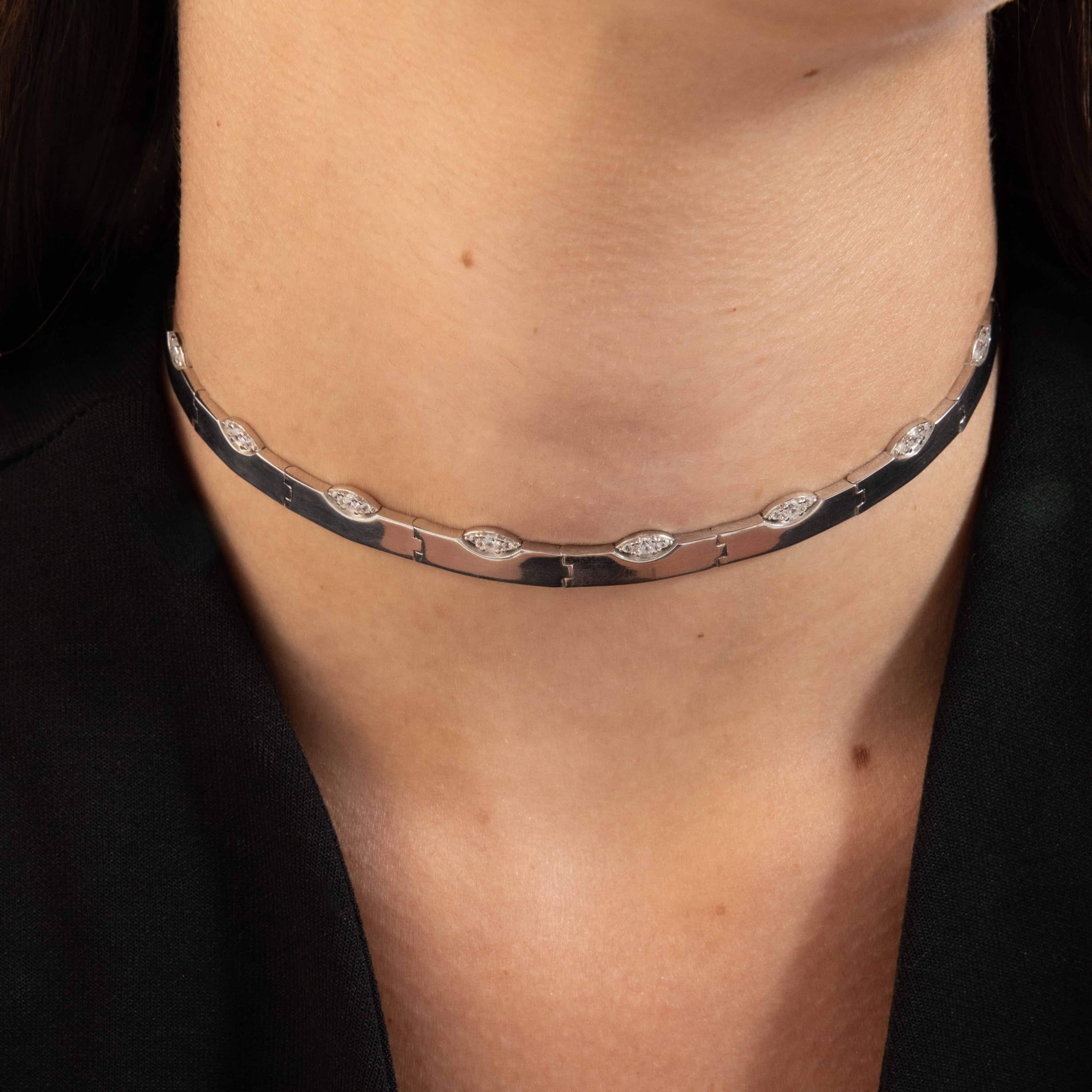 Out Of The Line Marquise Illusion Wide Band Choker - Silver White