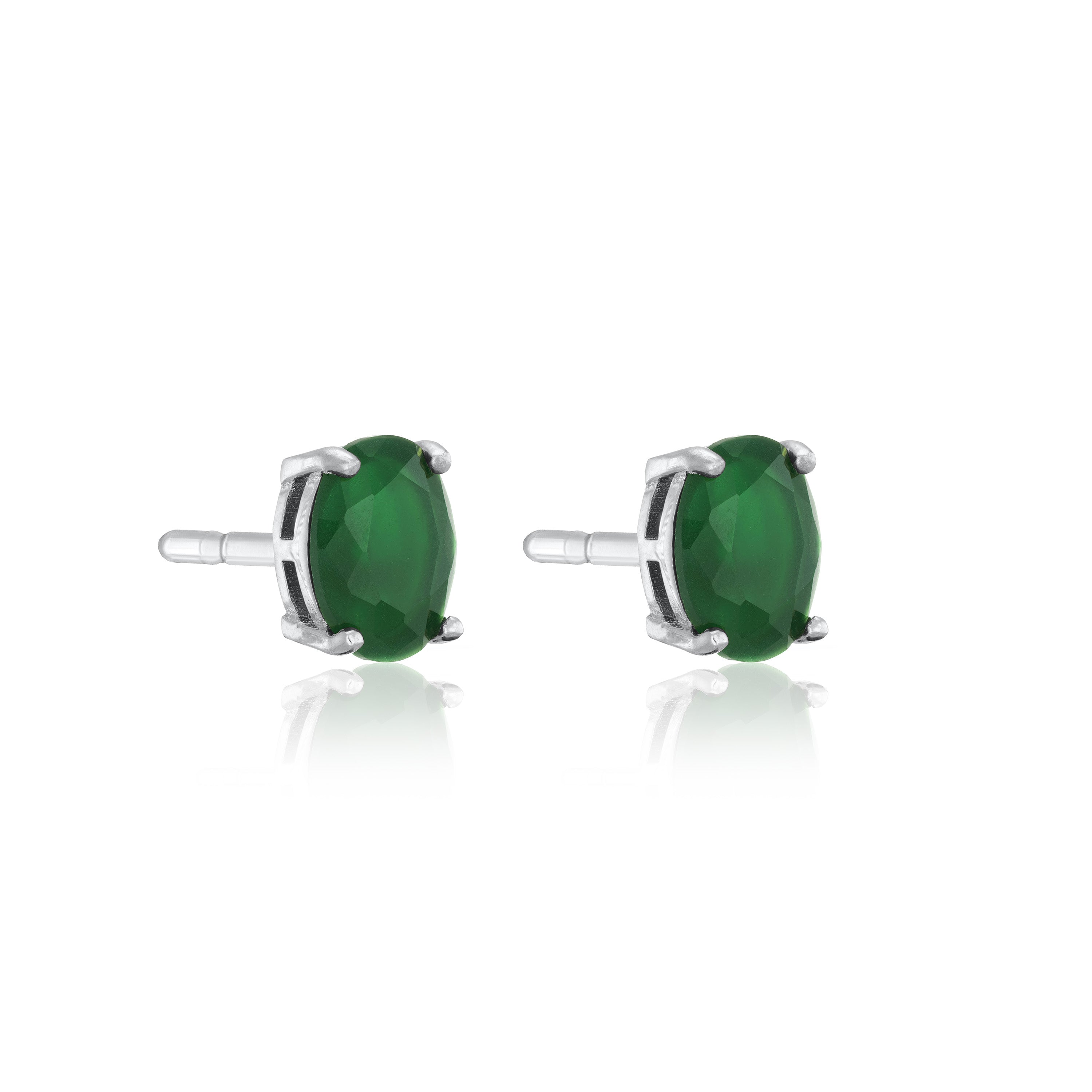 Oval Cubic Zirconia Stud Earrings - Silver Green Matt