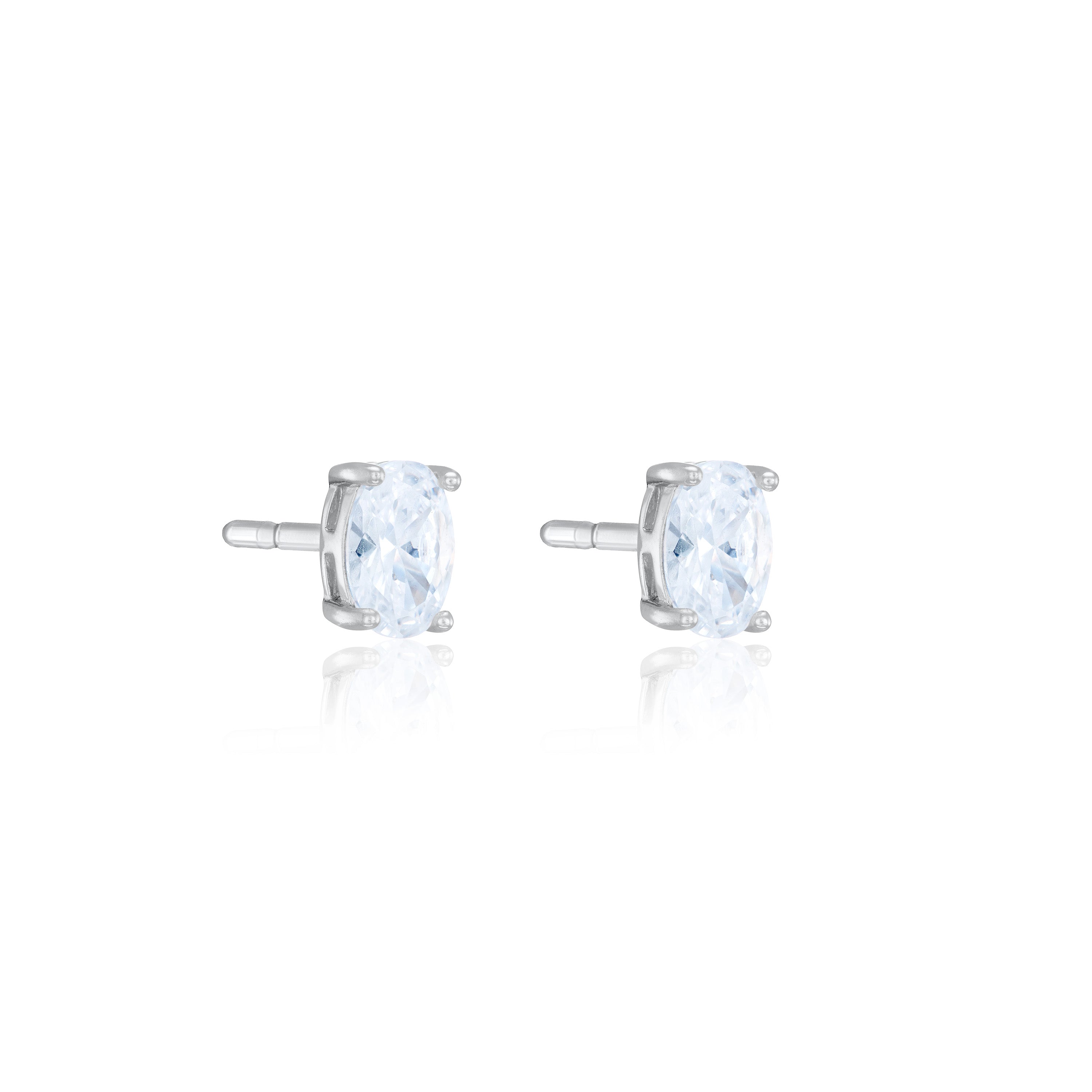 Oval Cubic Zirconia Stud Earrings - Silver White