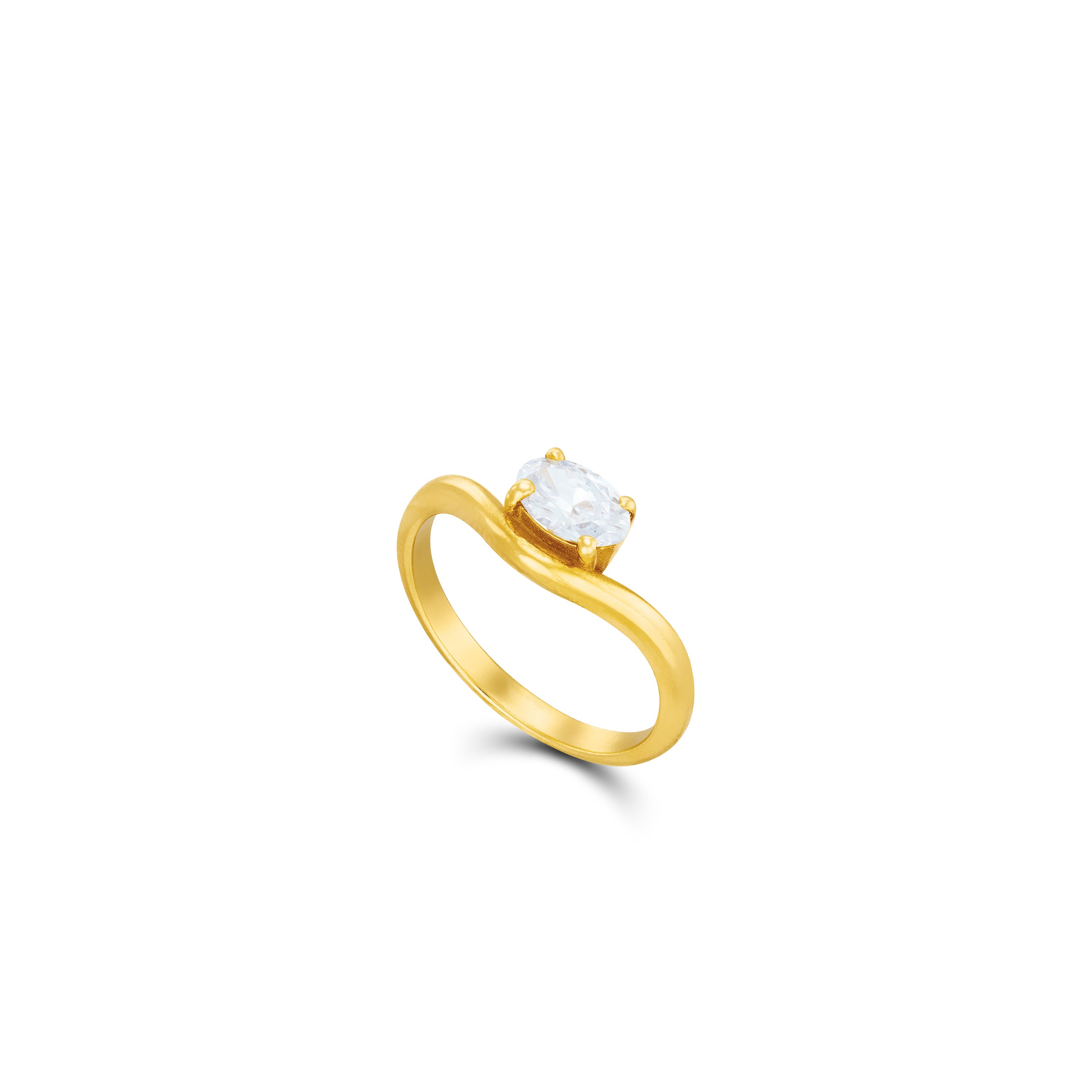 Oval Cubic Zirconia Wavy Pinky Ring - Gold White