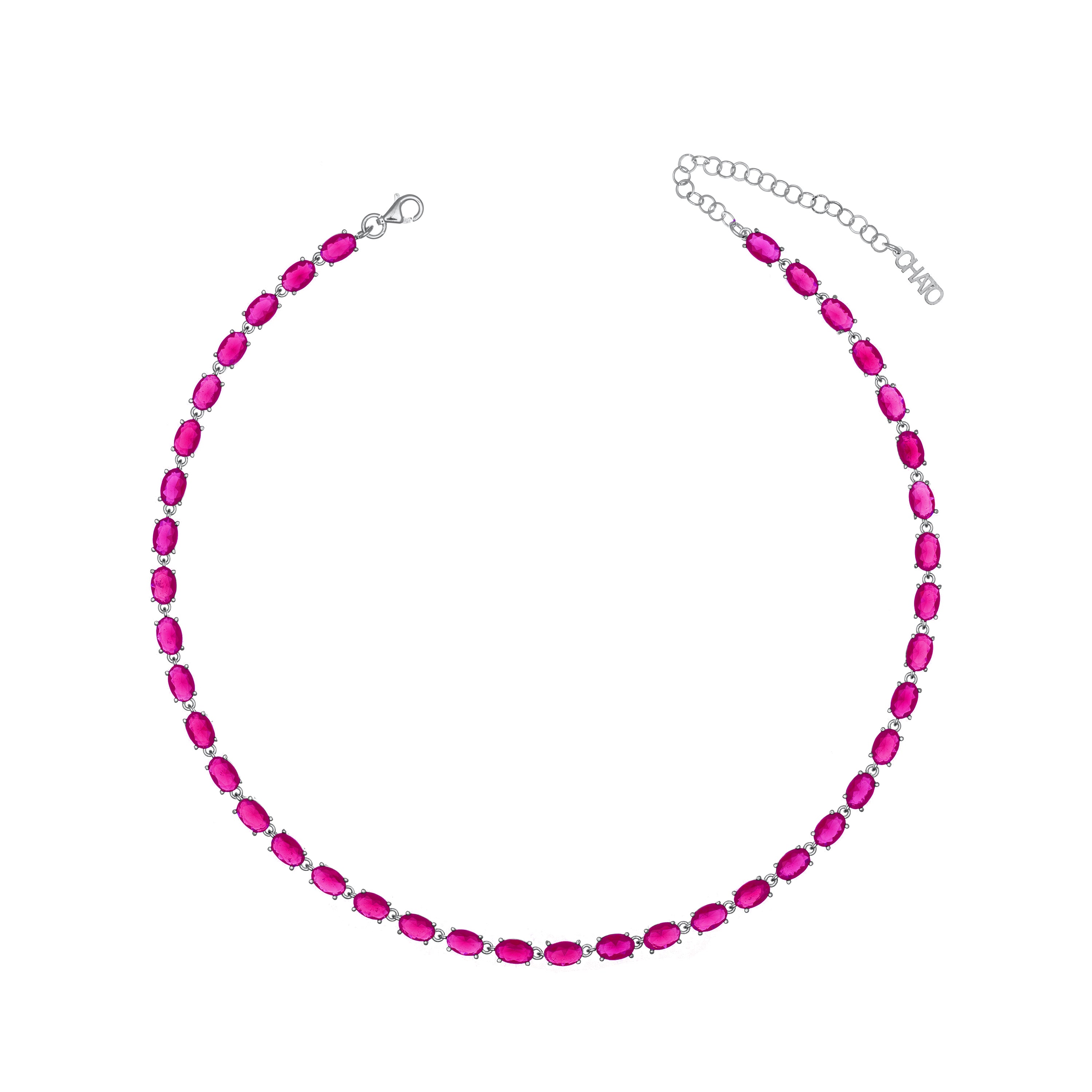 Oval Eternity Choker - Silver Fushia jade Matt