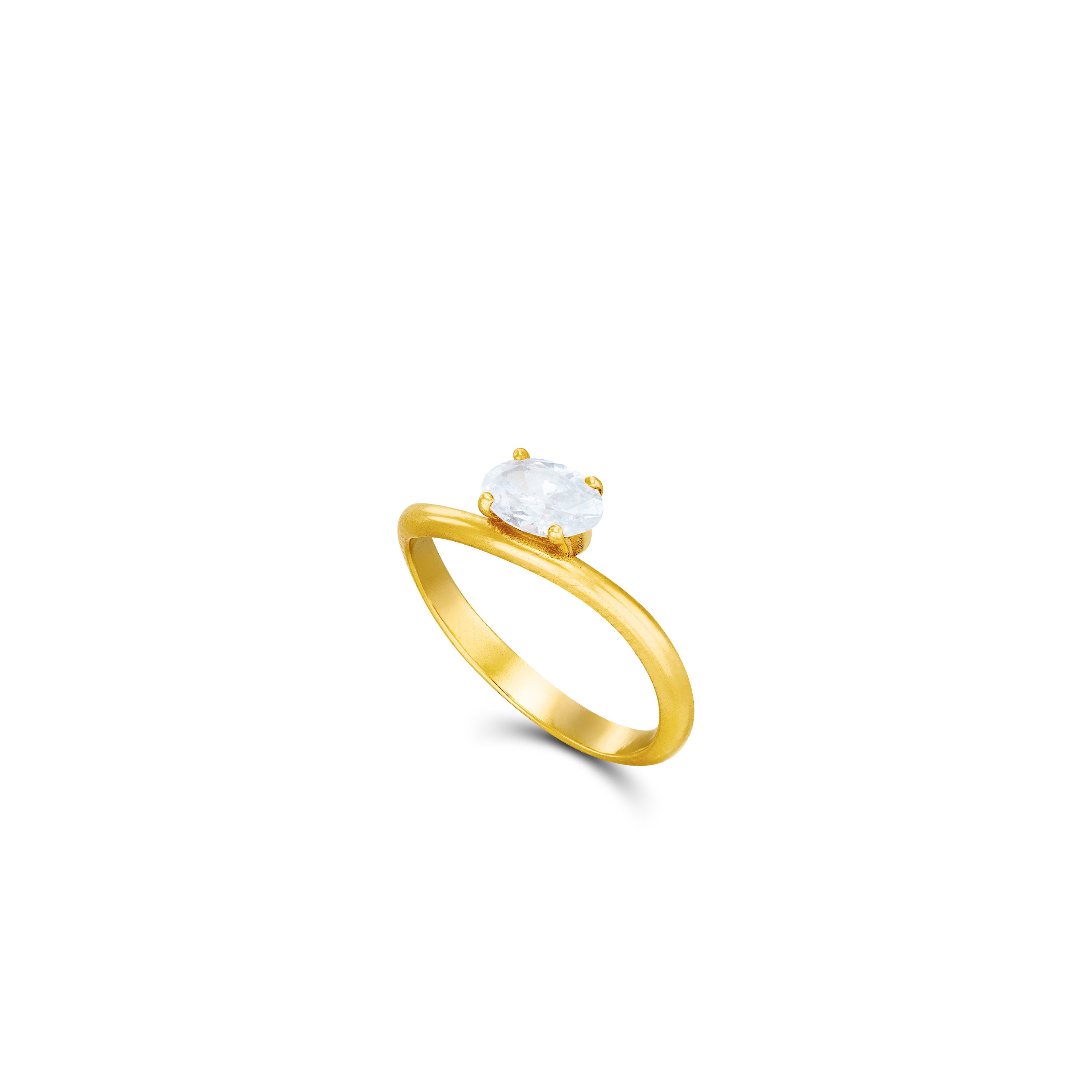 Oval Solitaire CZ Pinky Ring - Gold White