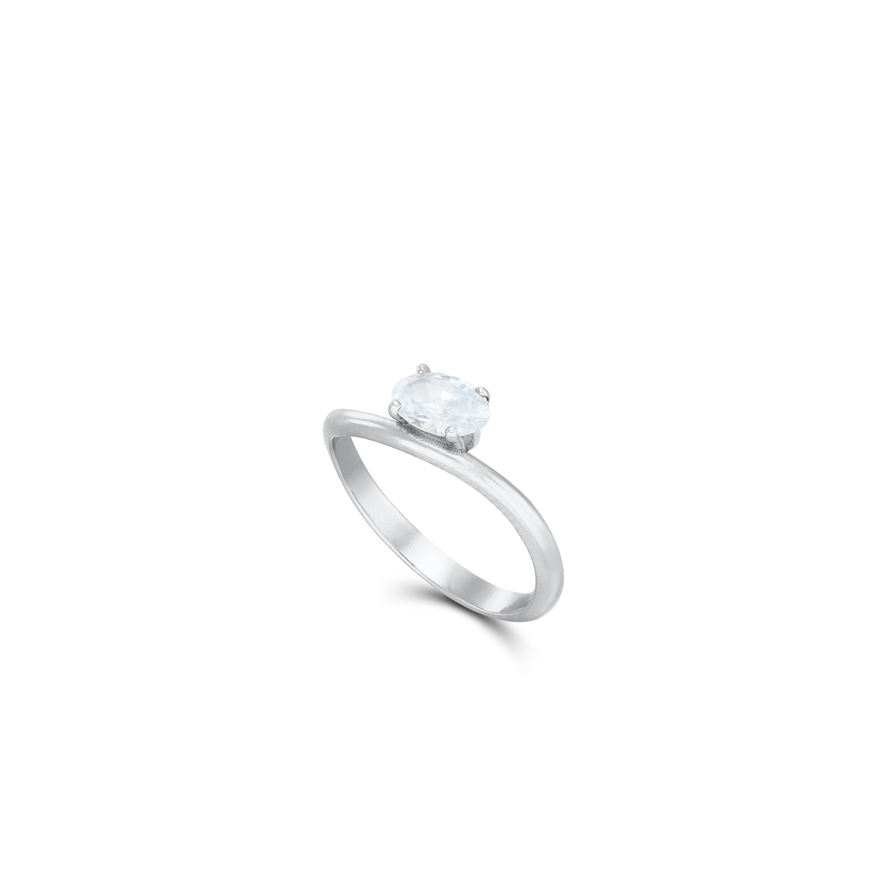 Oval Solitaire CZ Pinky Ring - Silver White