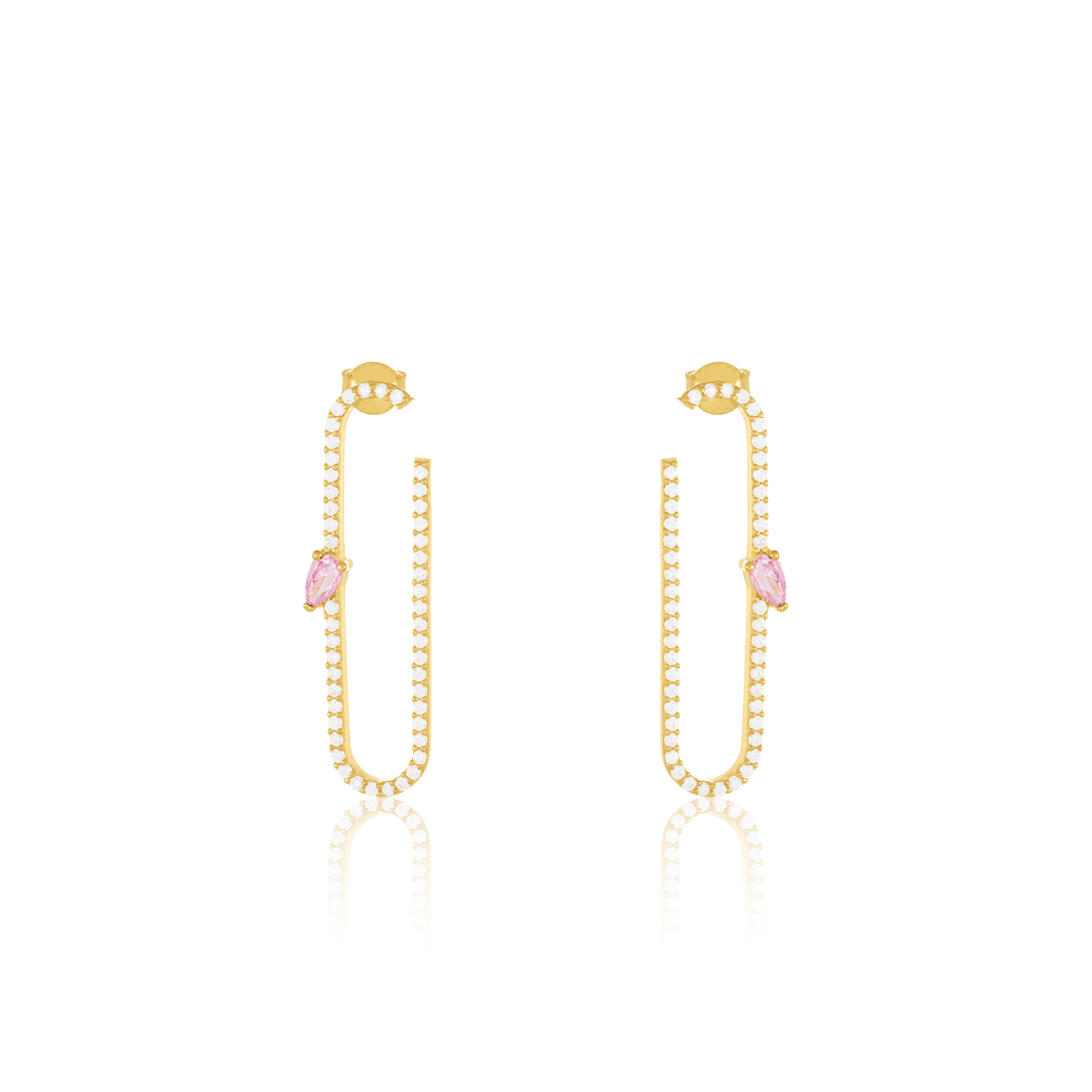 Paperclip With Teardrop Statement Earrings - Gold Light Pink And White