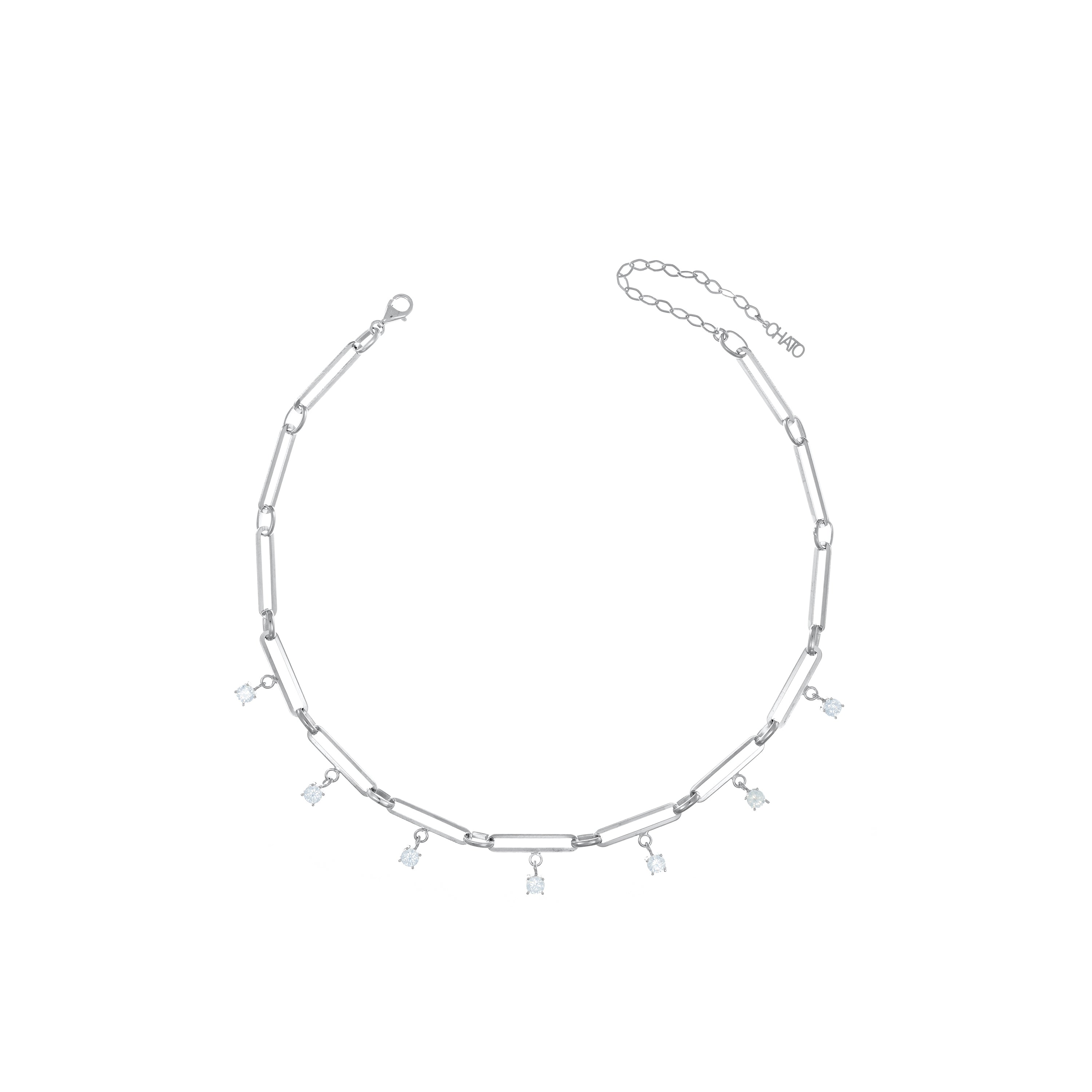 Paperclip With Cubic Zirconia Droplets Choker