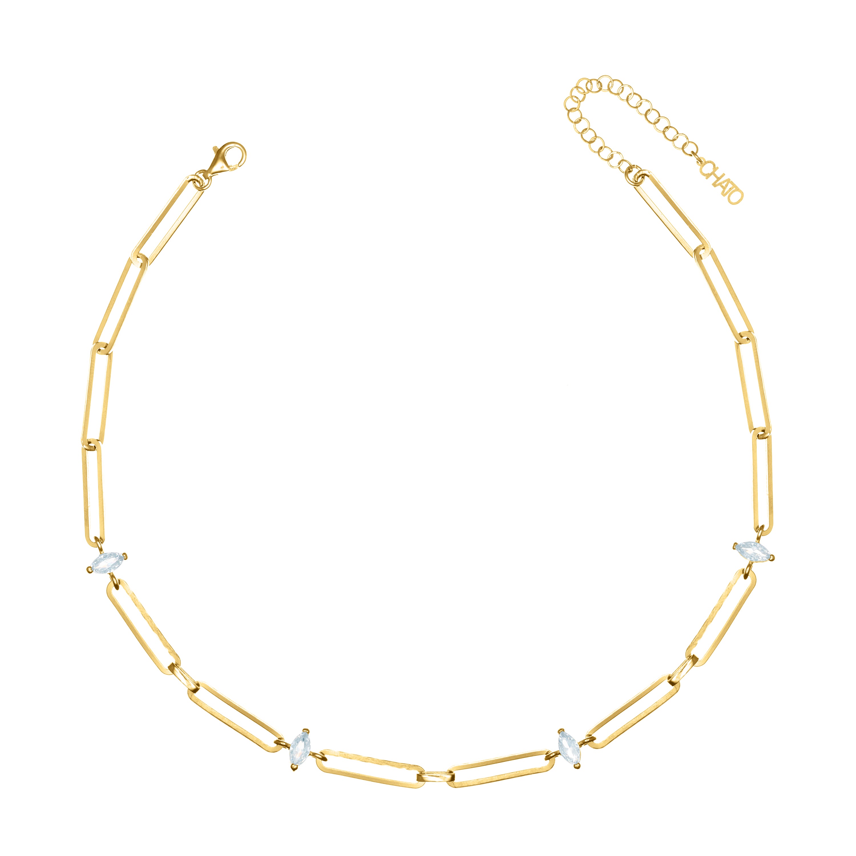 Paperclip With Marquise Zirconia Choker - Gold White