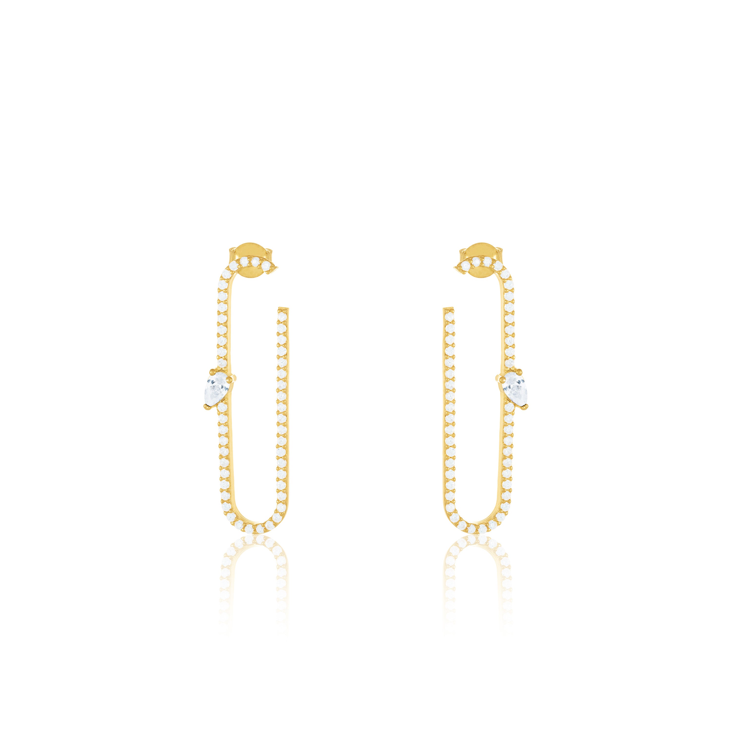 Paperclip With Teardrop Statement Earrings - Gold White