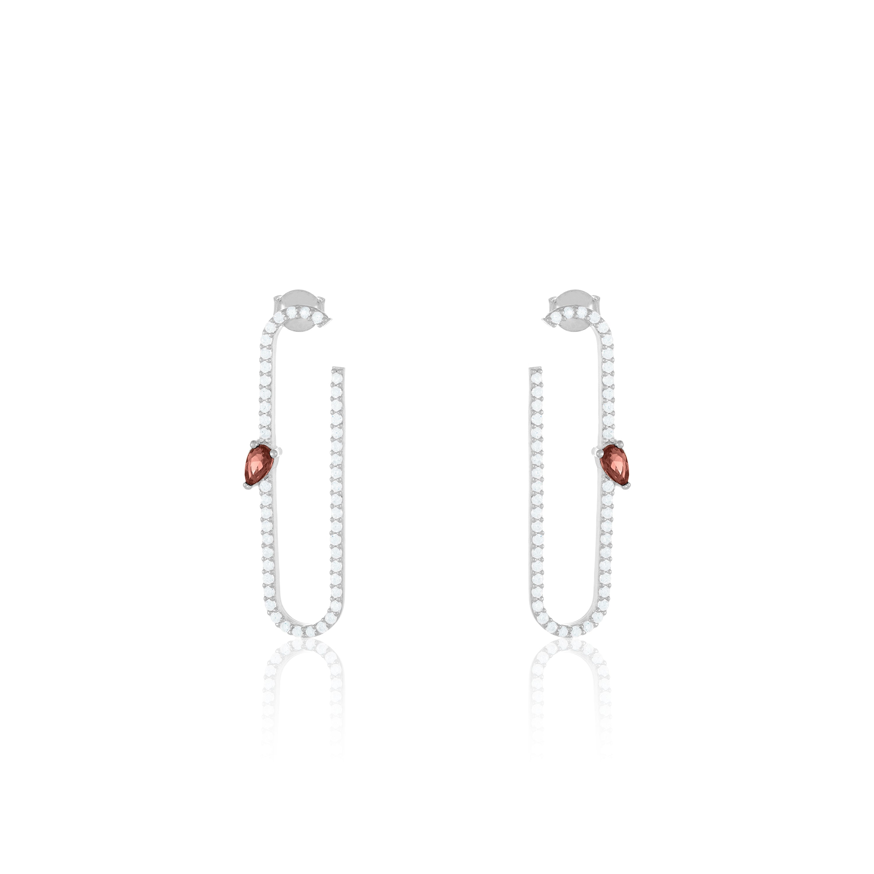 Paperclip With Teardrop Statement Earrings - Silver Brown And White