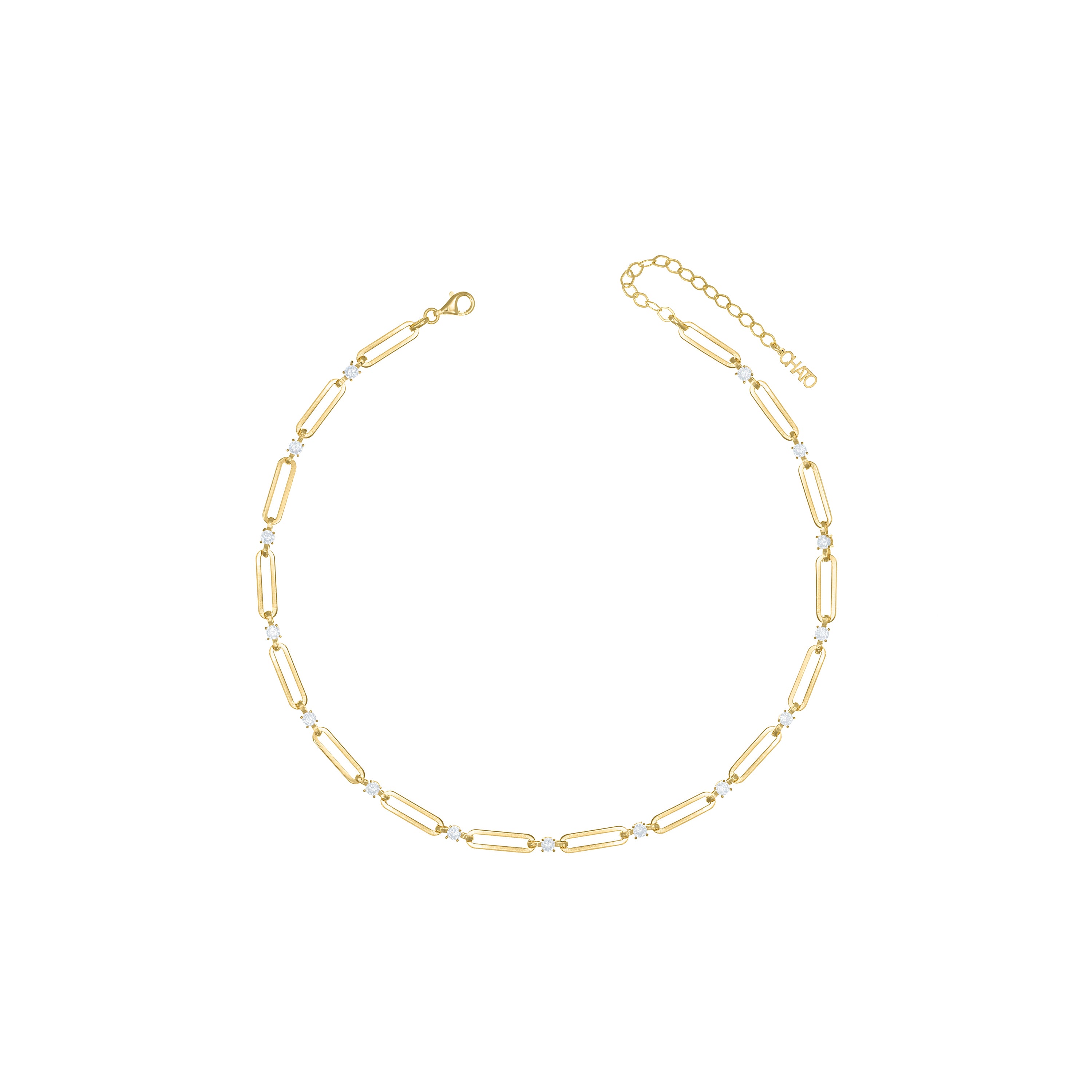 Paperclip With Dot Choker - Gold White