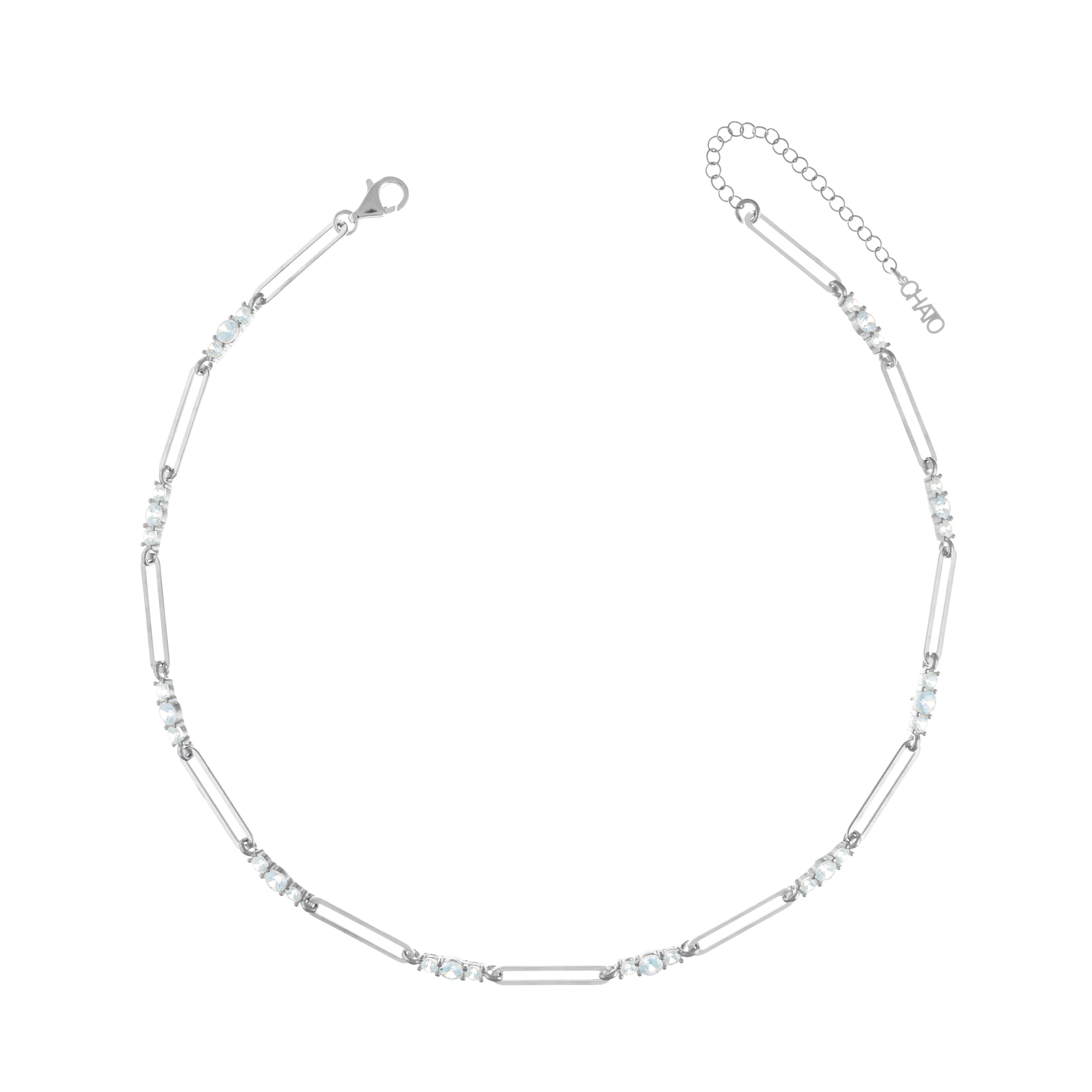 Paperclip With Three Dots Choker - Silver White