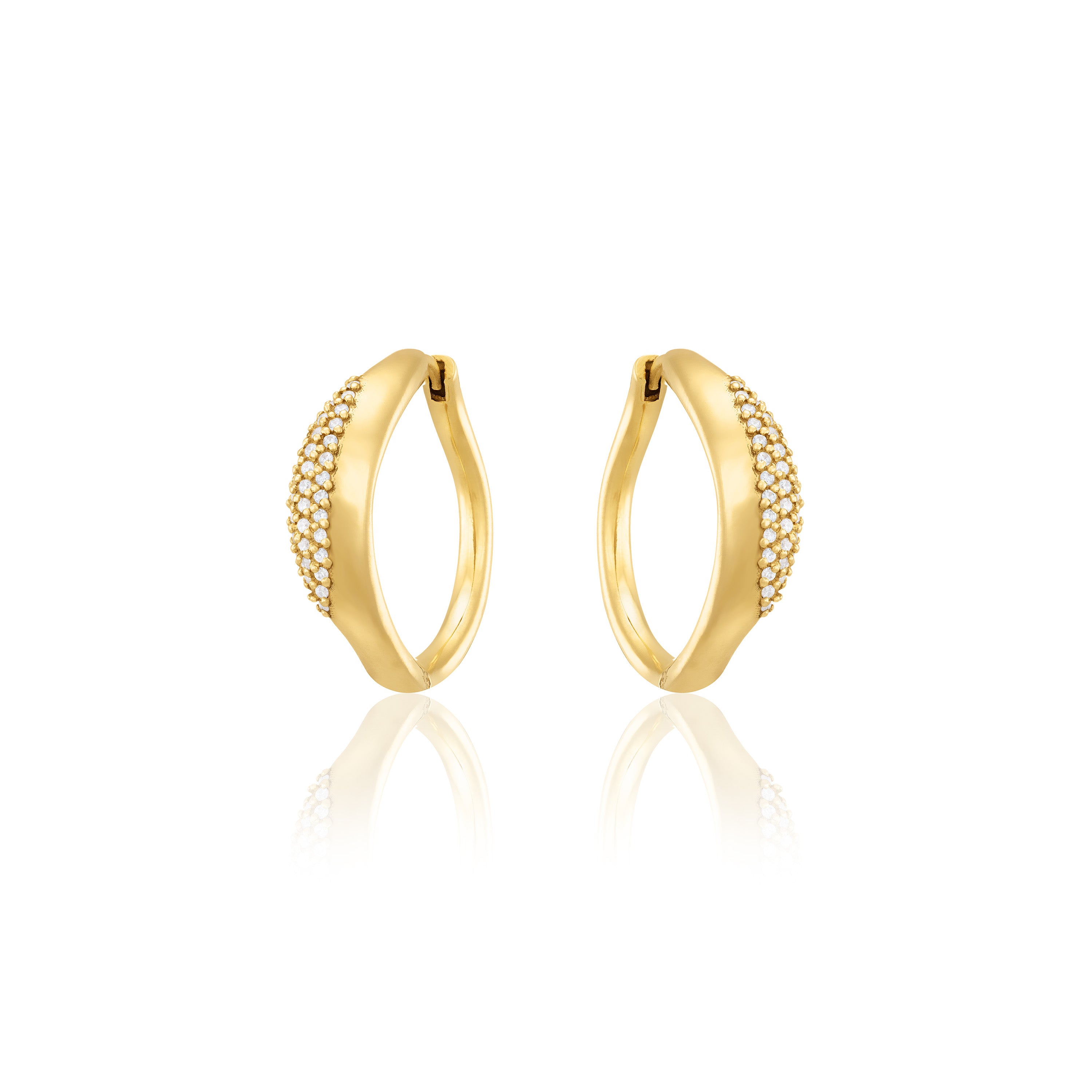 Pave Center Cz Hoop Earrings - Gold White