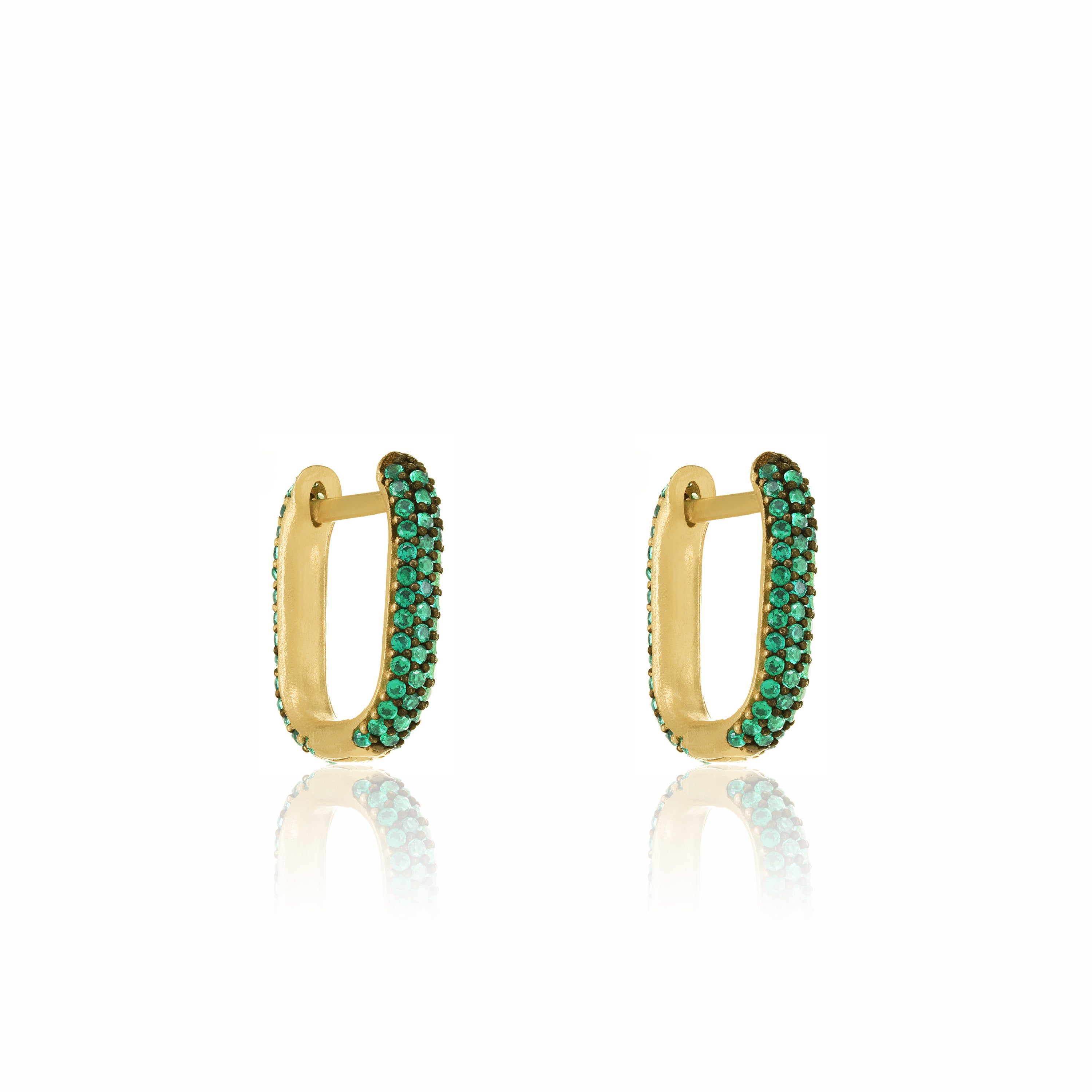 Pave Paperclip Hoop Earrings - Gold Green - Long