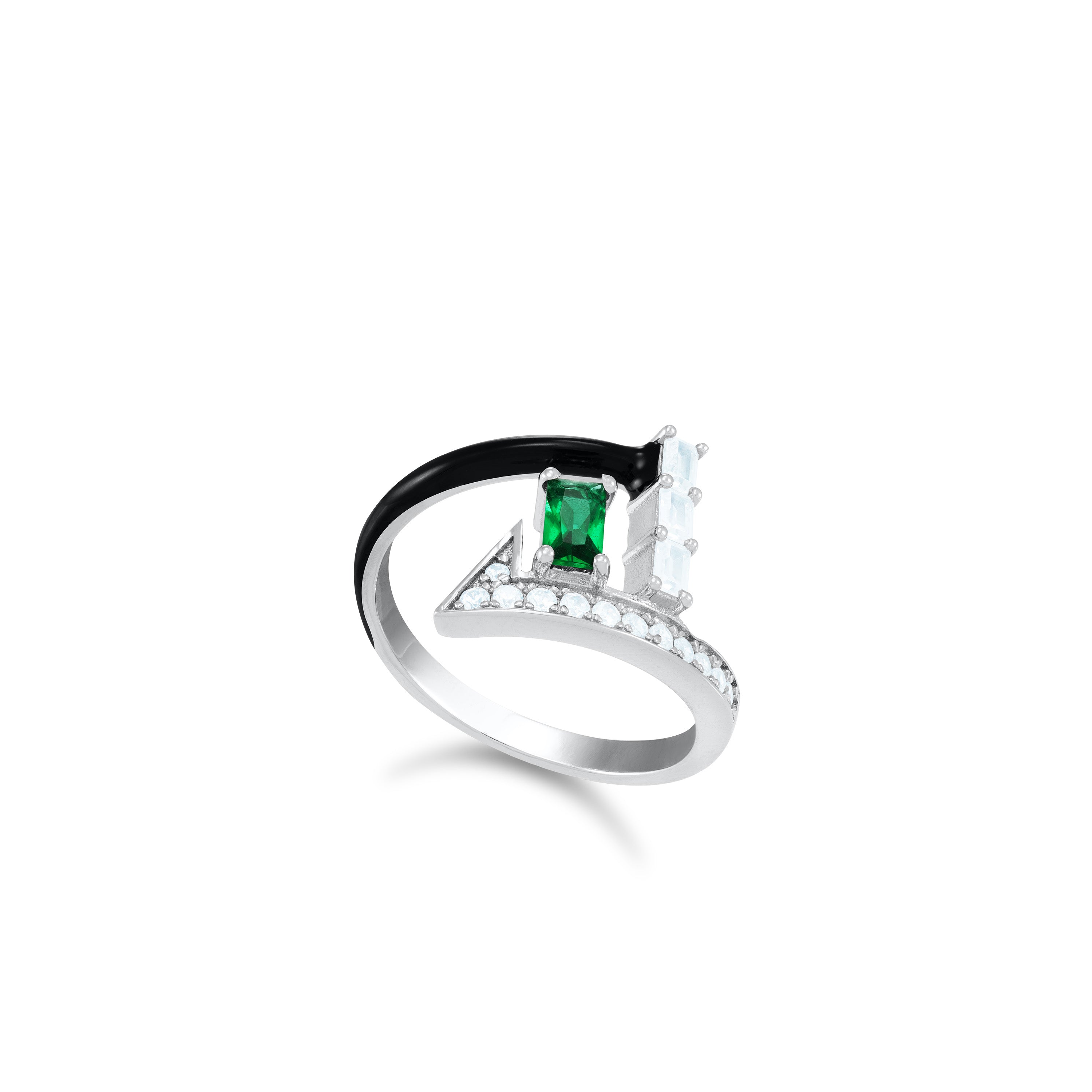 Pave Rectangle With Enamel And Stones Ring