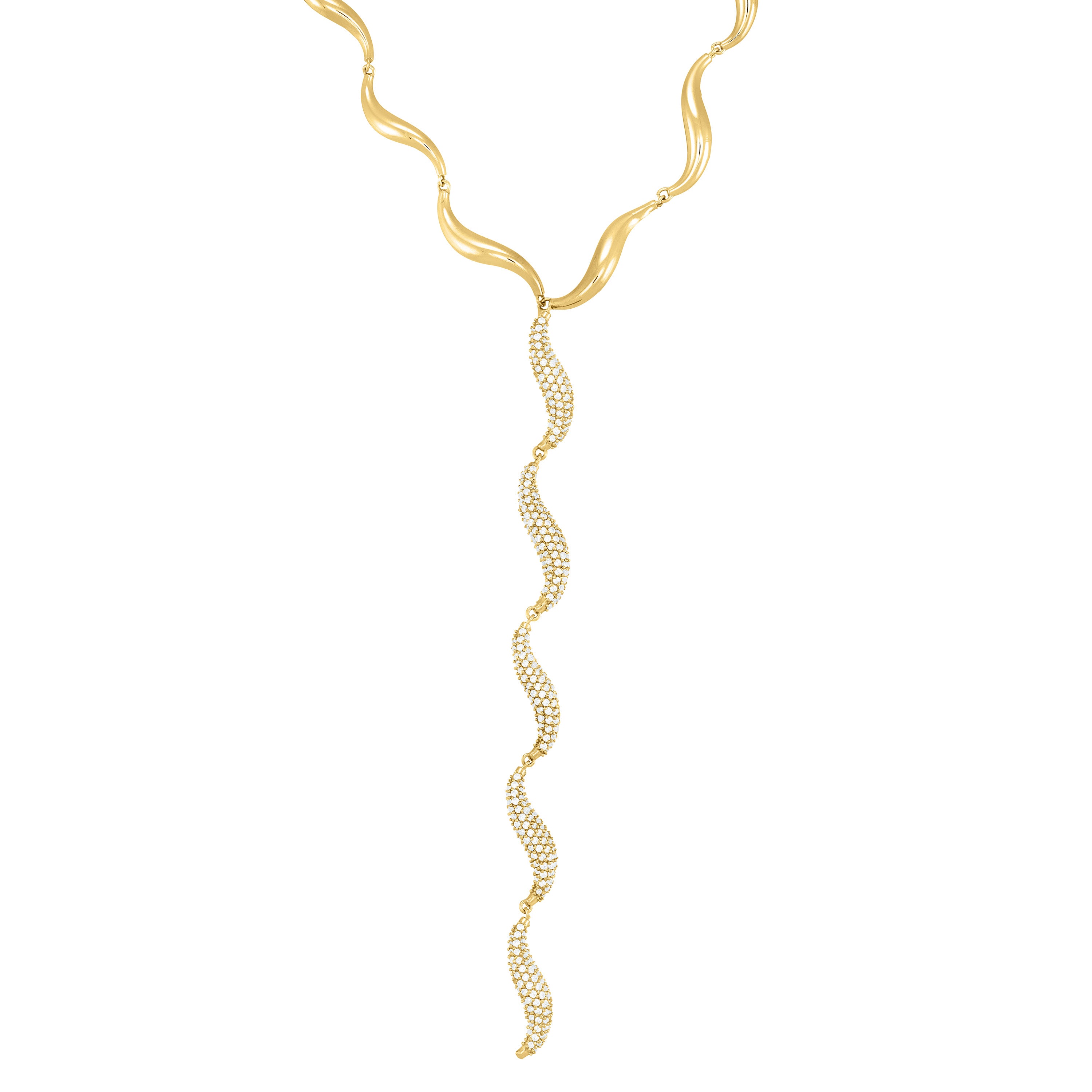 Pave Curved Wave Lariat Choker - Gold White