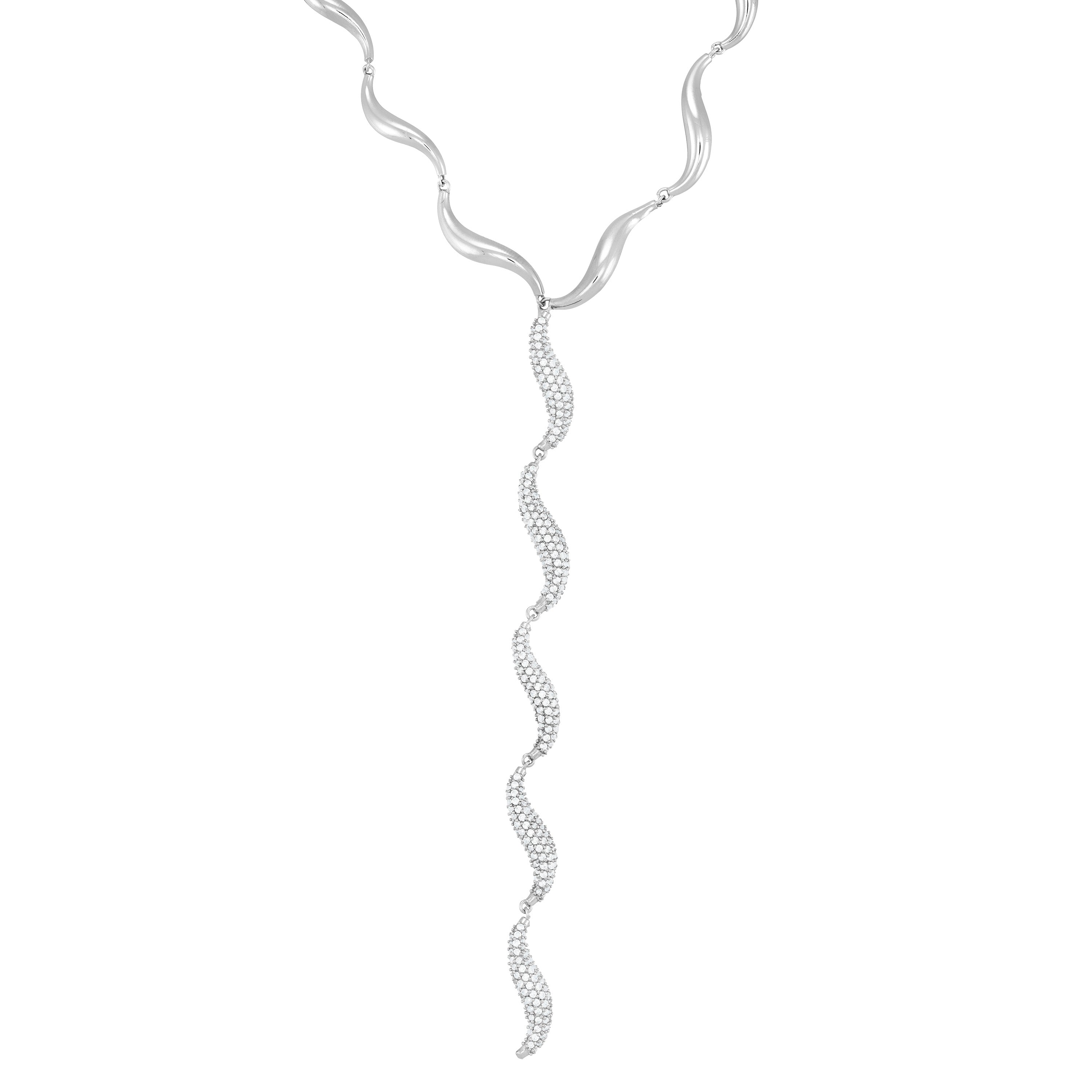 Pave Curved Wave Lariat Choker - Silver White
