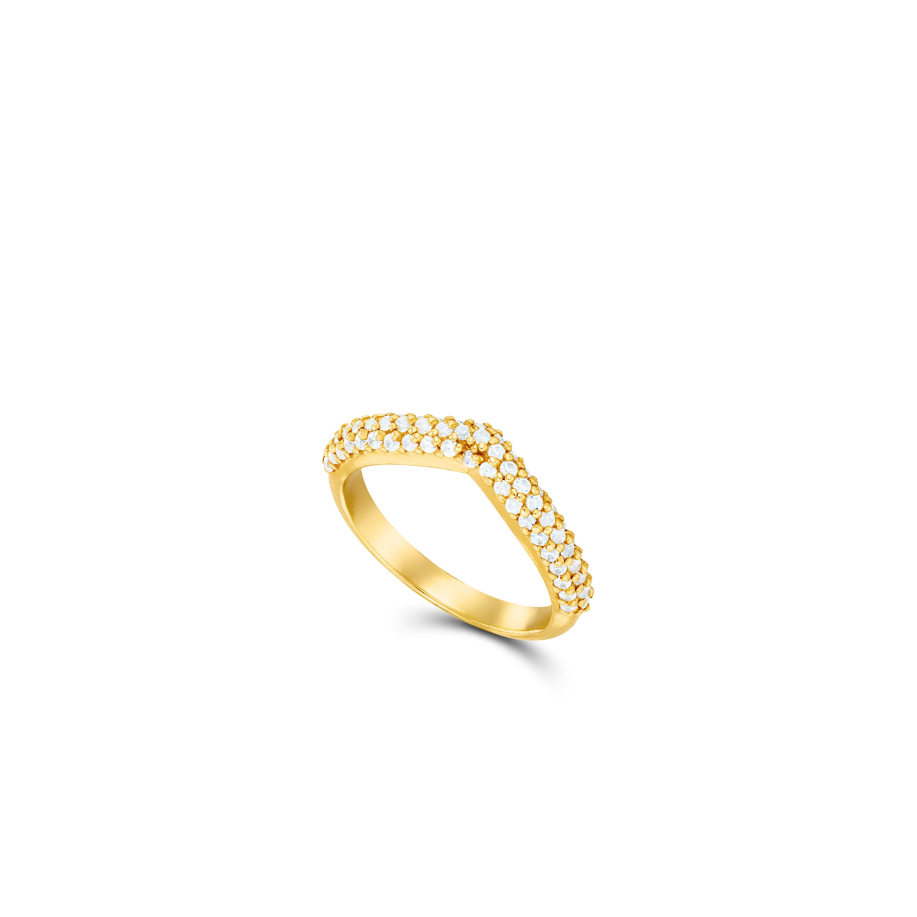 Pave Cz Chevron Band Ring - Gold White