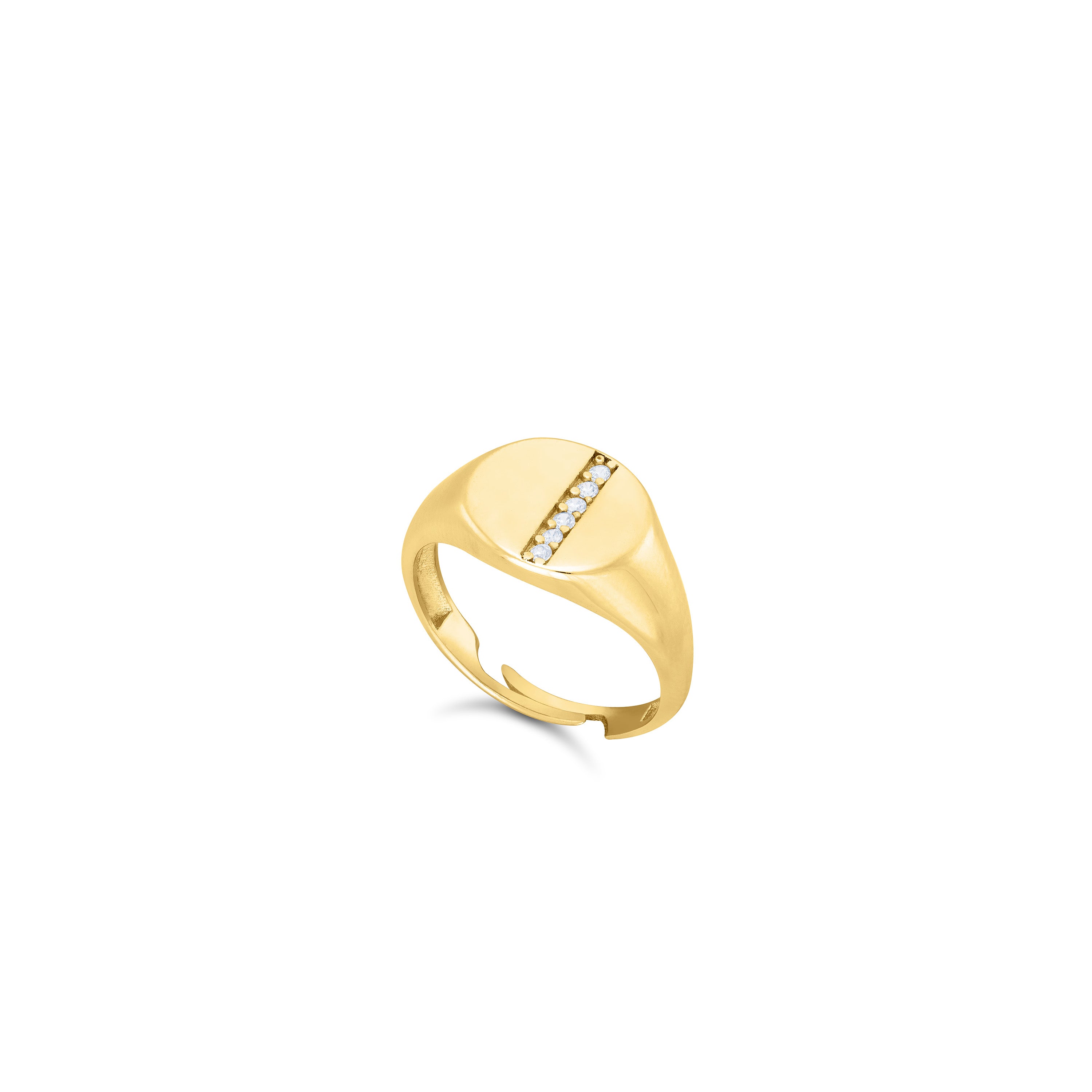 Pave Line Cubic Zirconia Signet Pinky Ring - Gold White