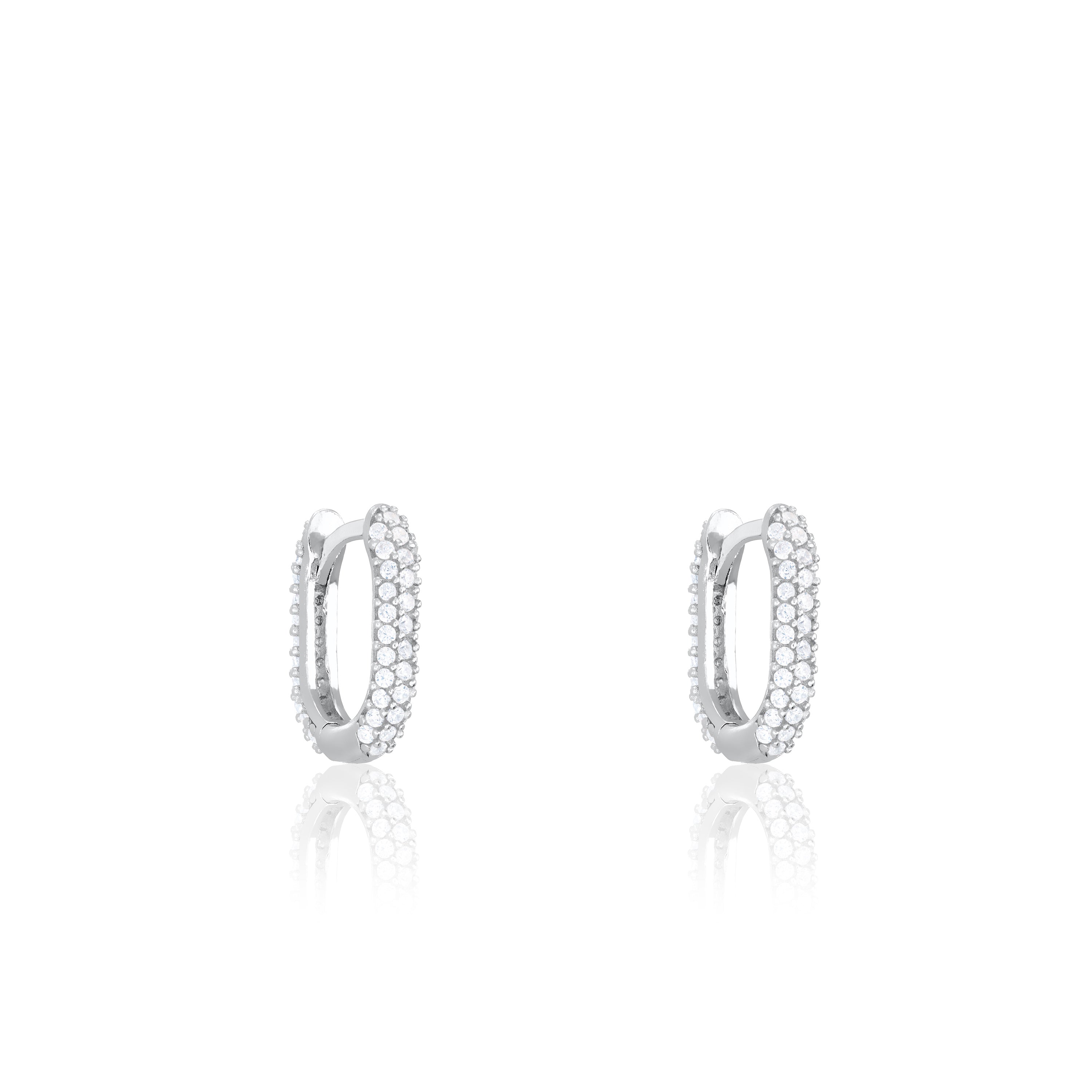 Pave Paperclip Hoop Earrings - Silver White - Medium