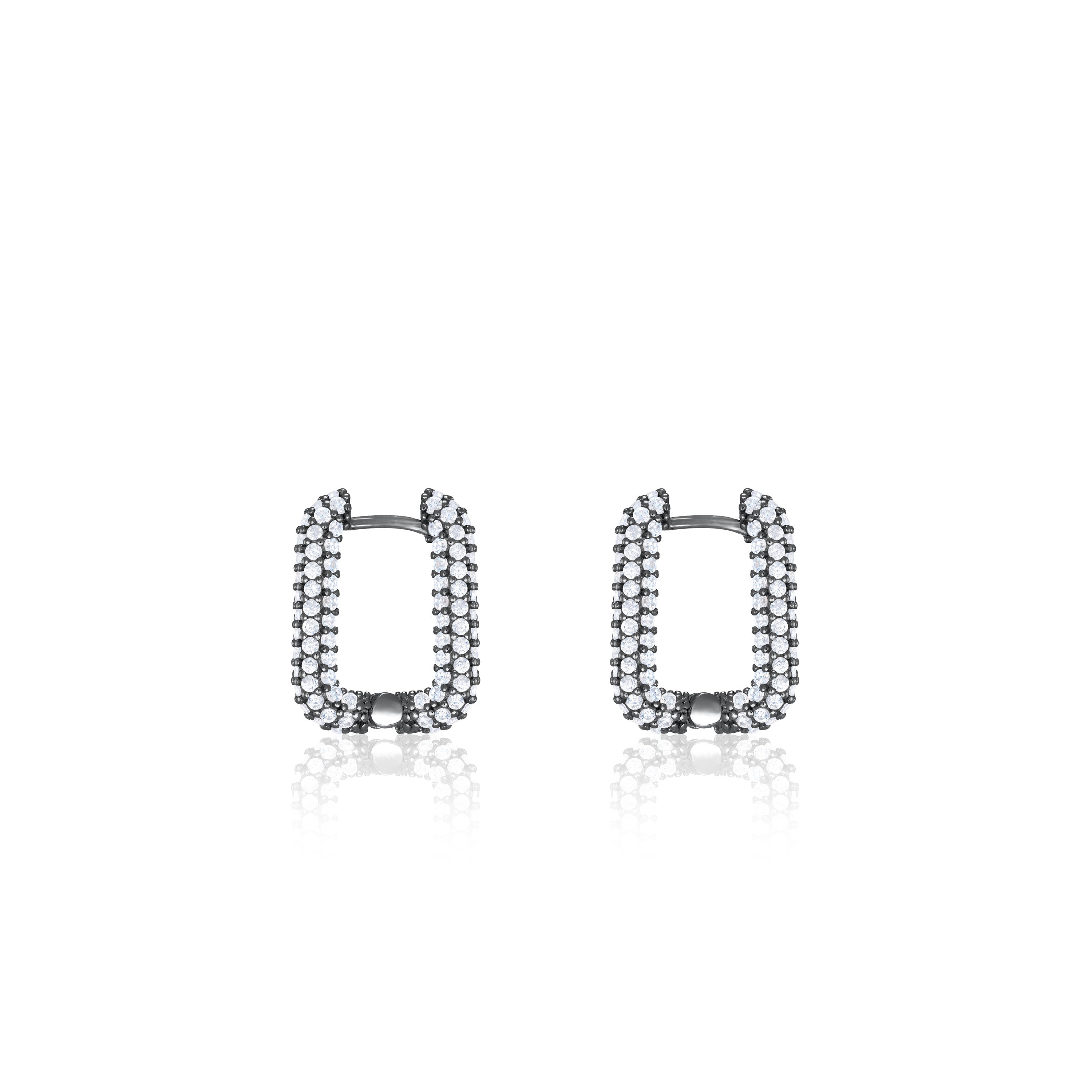 Pave Rectangular Hoop Earrings - Black Rhodium White