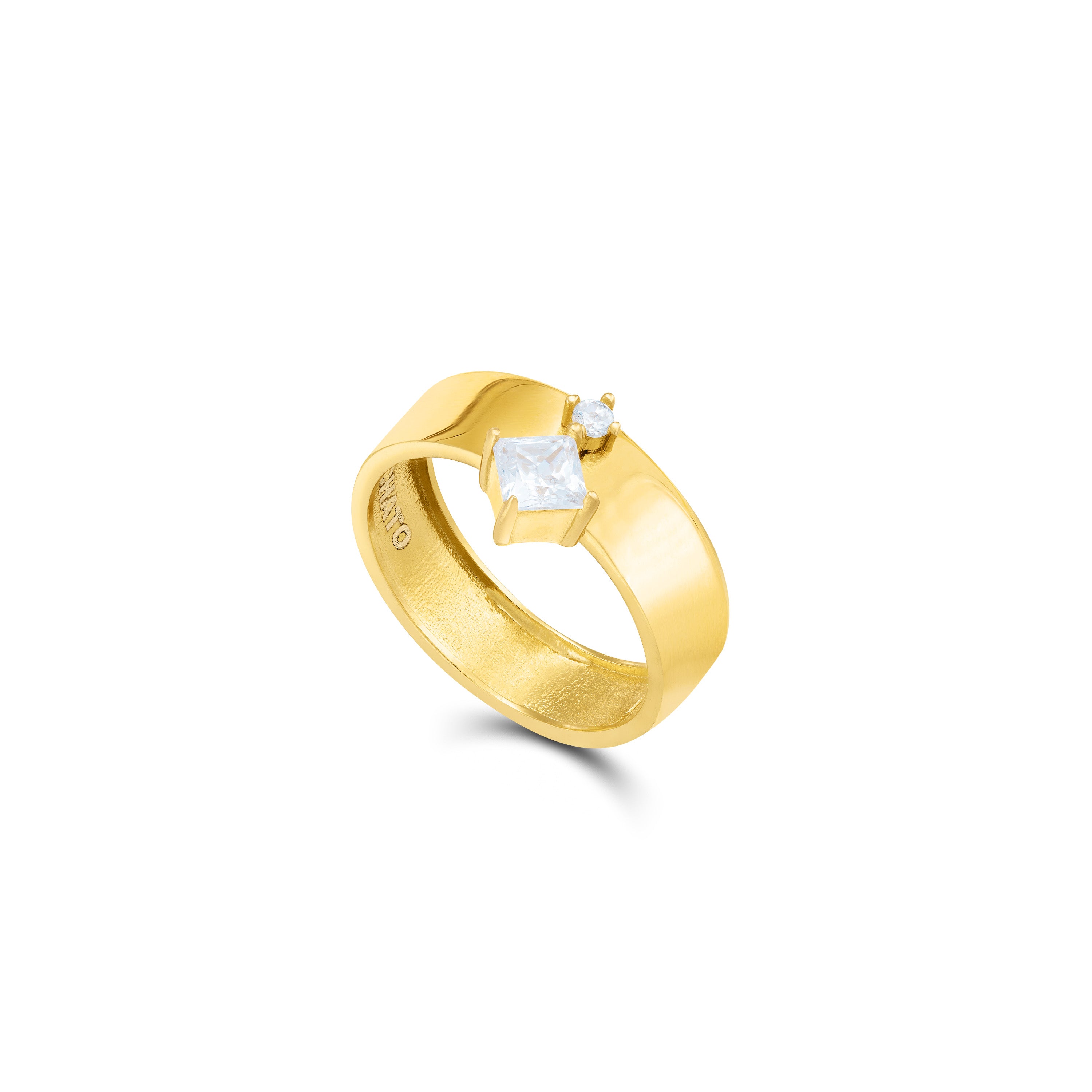 Princess Cut One Dot Cubic Zirconia Band Ring - Gold White